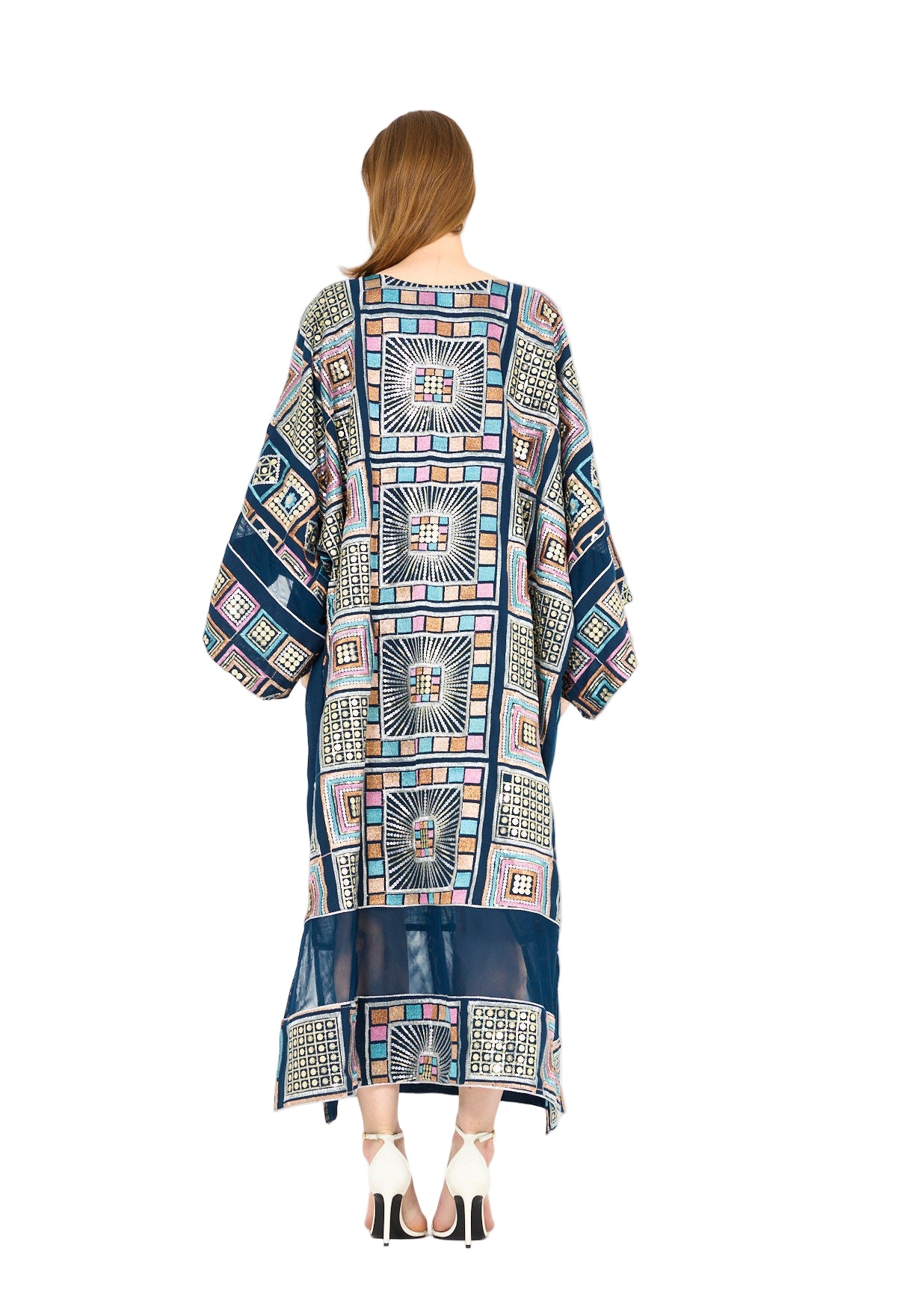 Wide Sleeve Geometric Motif Embroidered Jalabiya