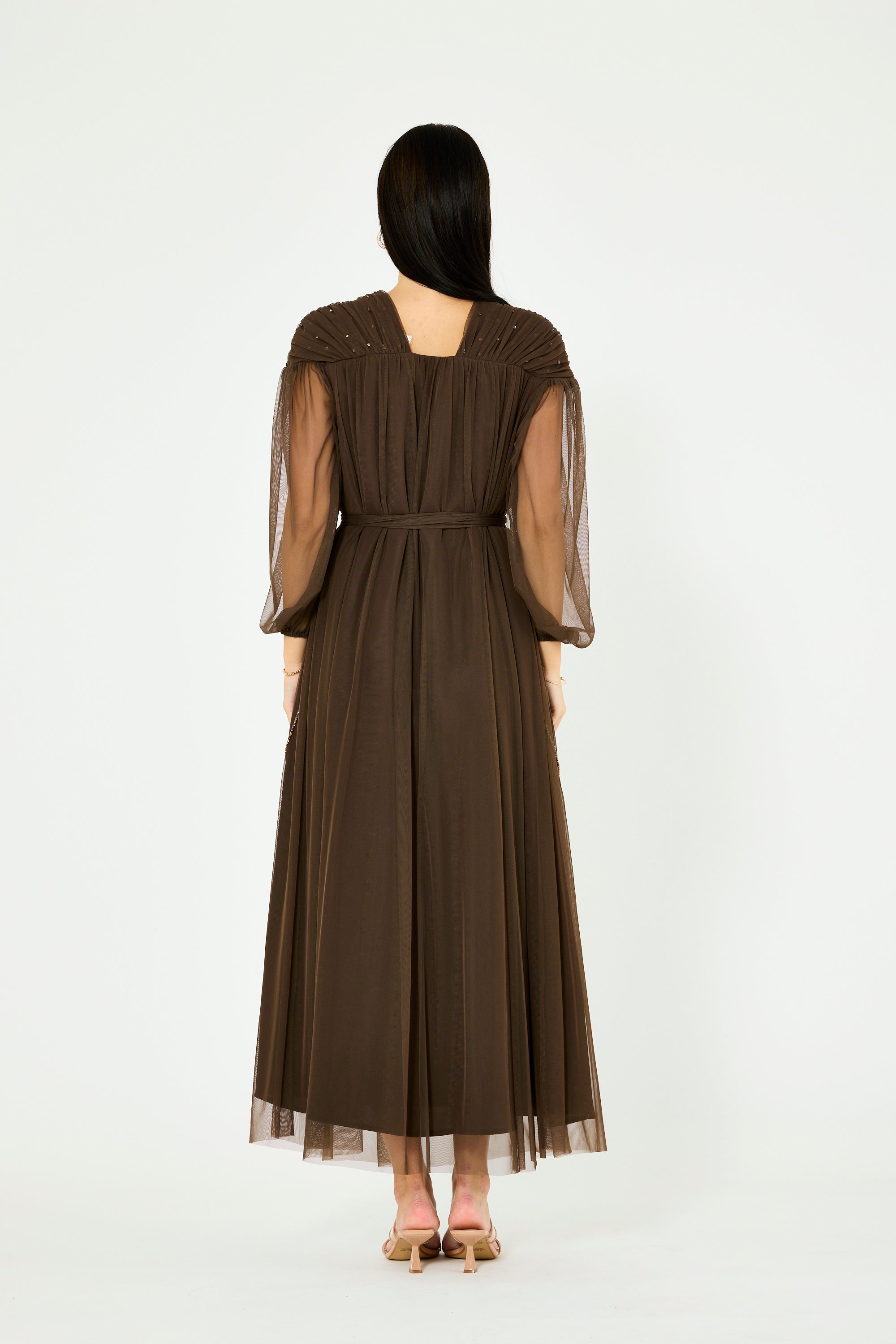 Embellished Gathered Tulle Dress