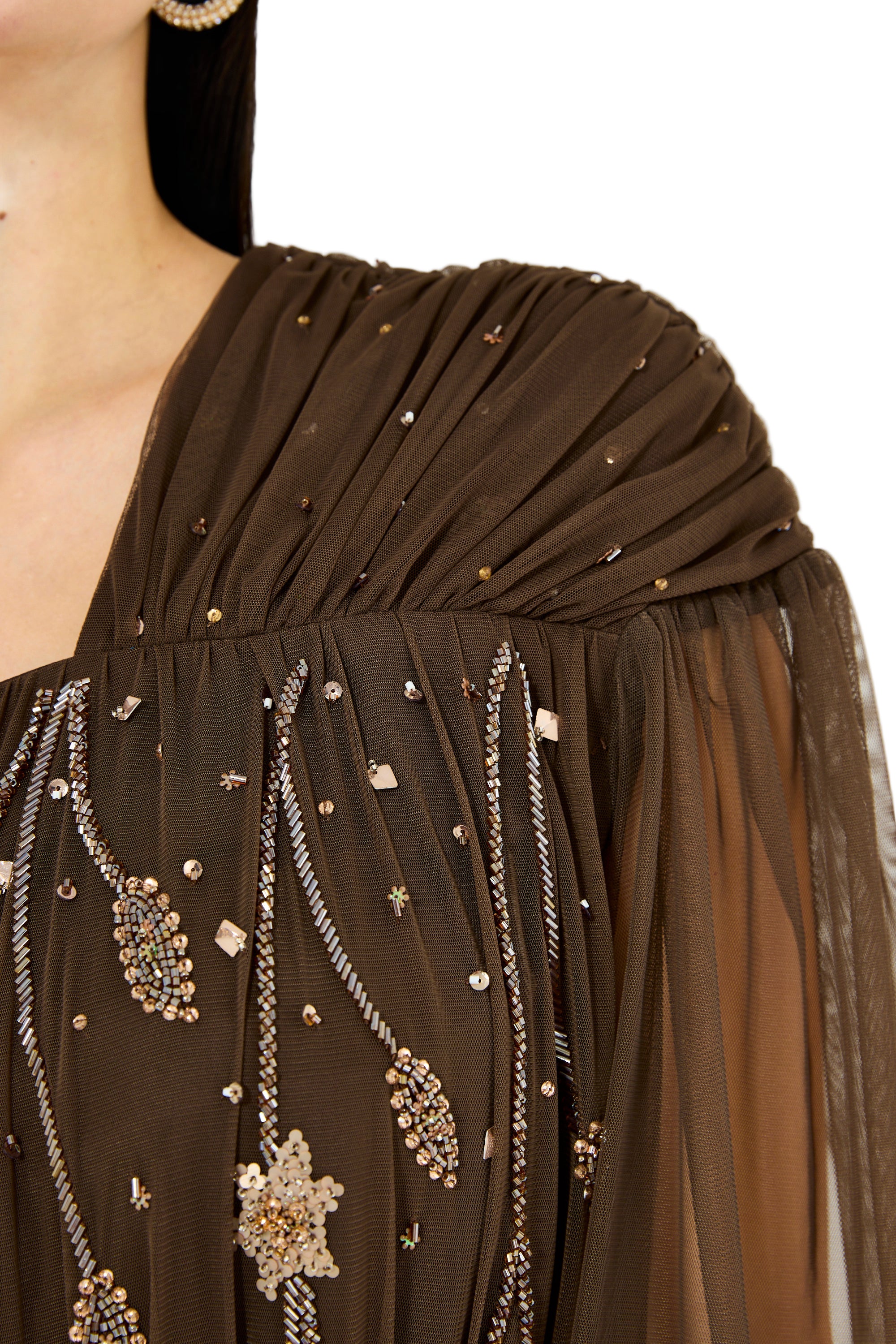 Embellished Gathered Tulle Dress