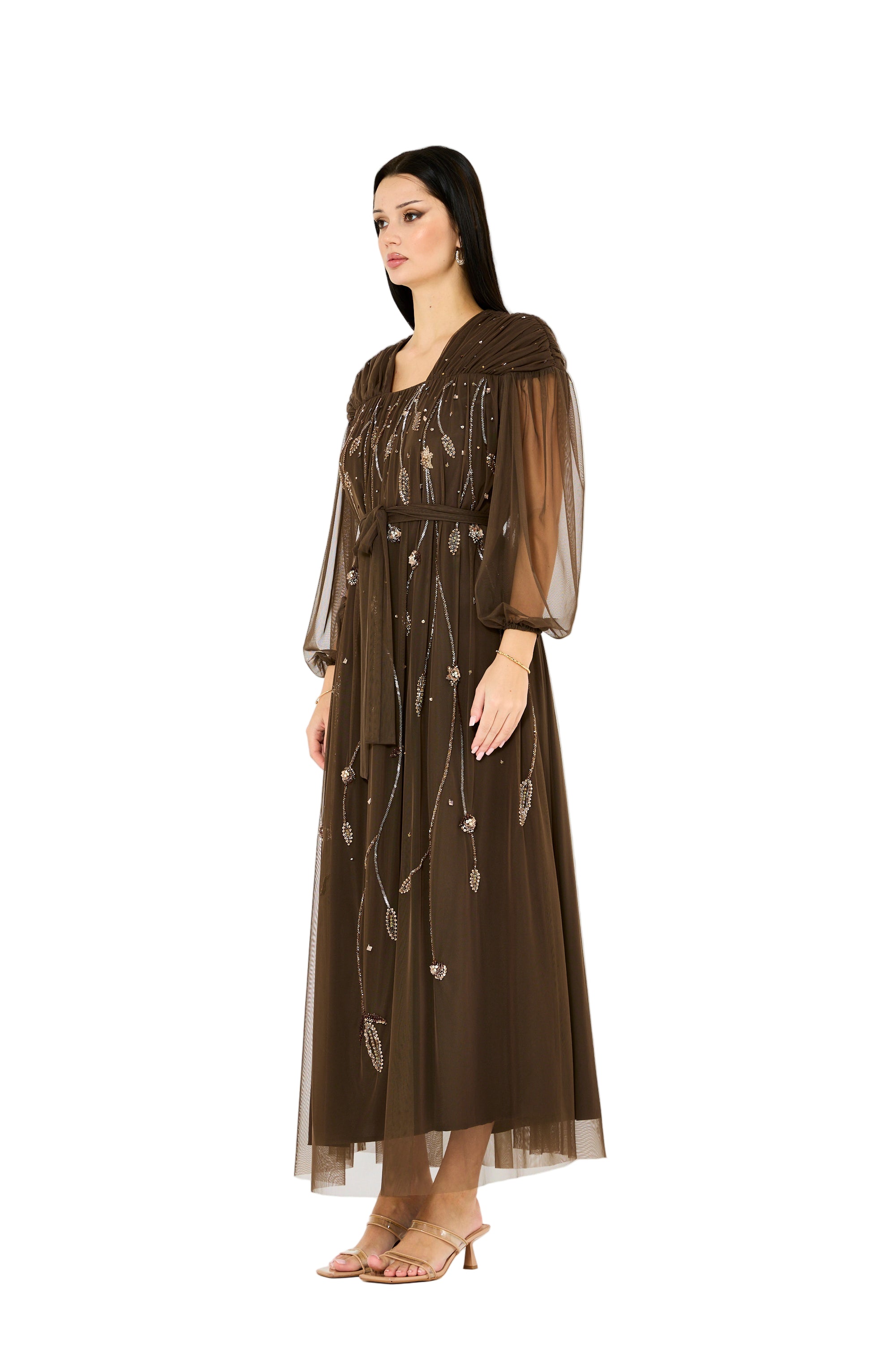 Embellished Gathered Tulle Dress