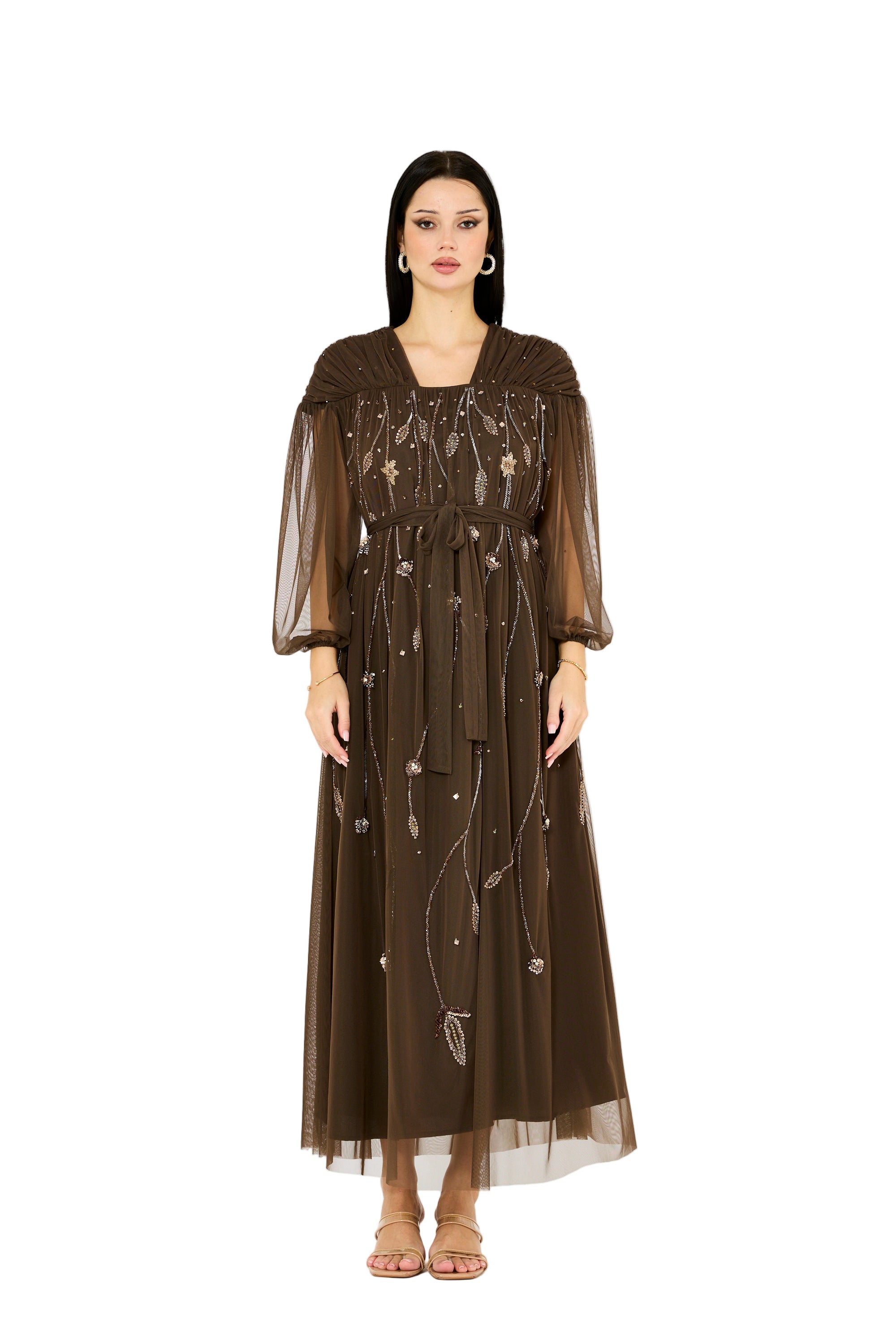 Embellished Gathered Tulle Dress