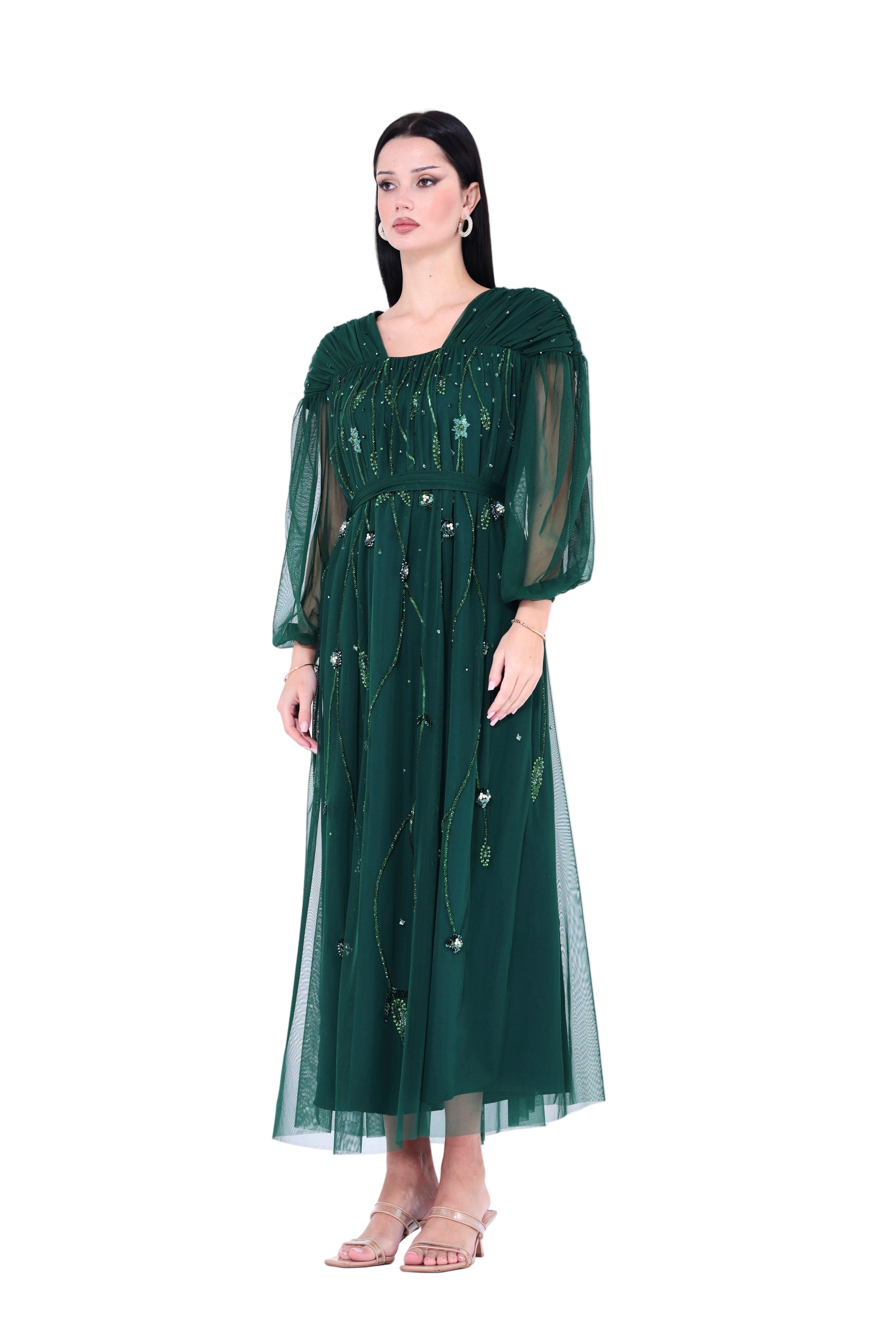 Embellished Gathered Tulle Dress