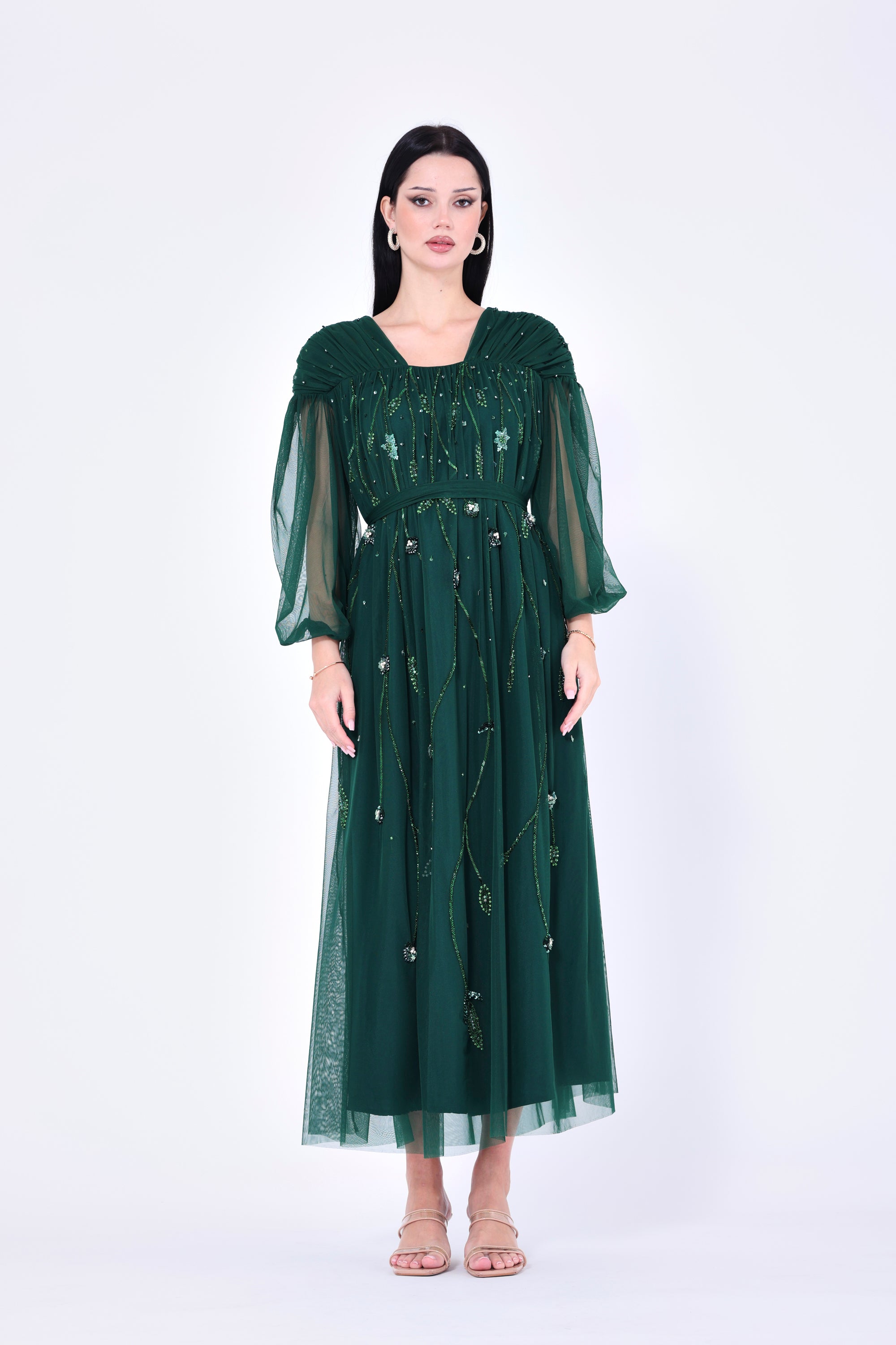 Embellished Gathered Tulle Dress