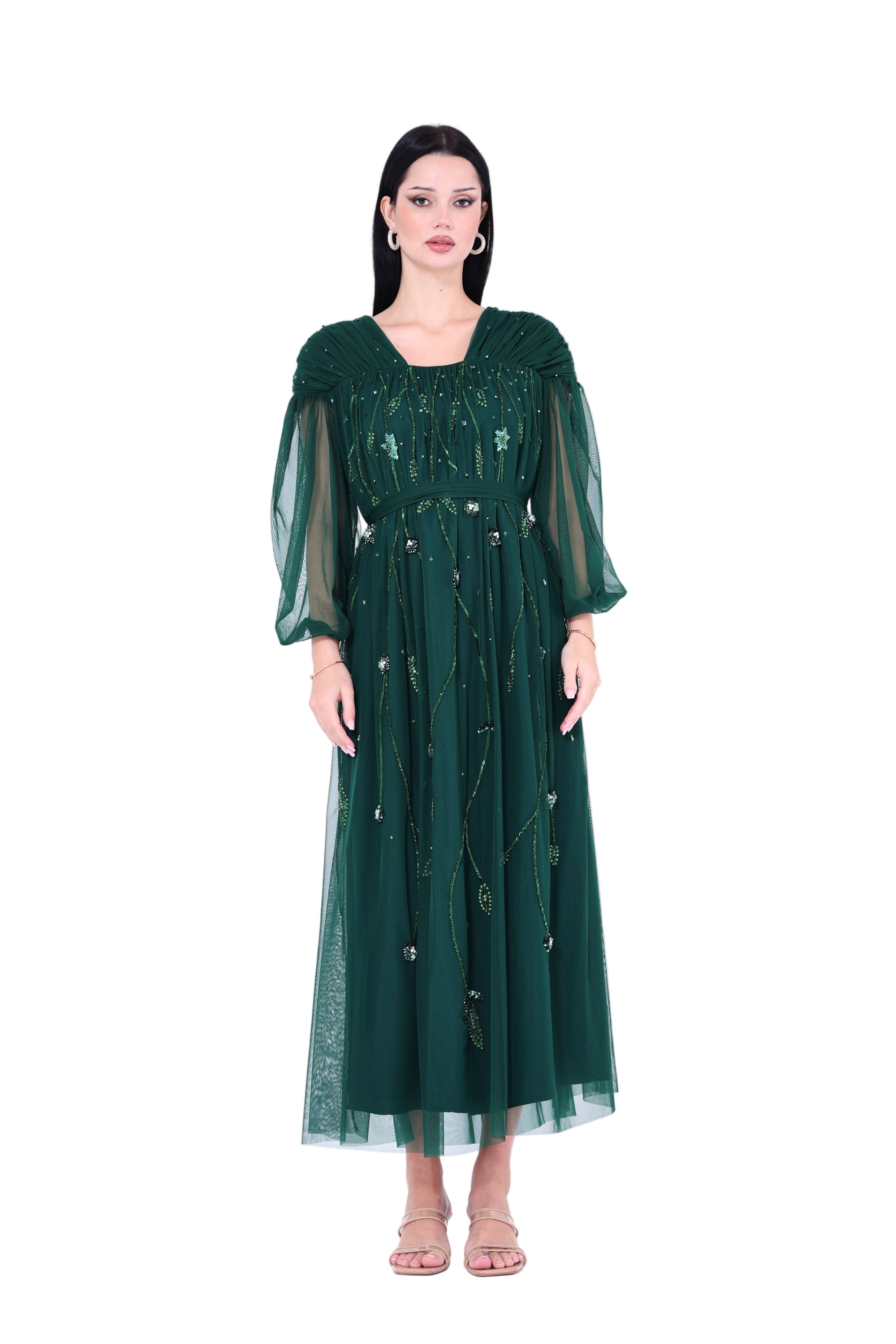 Embellished Gathered Tulle Dress