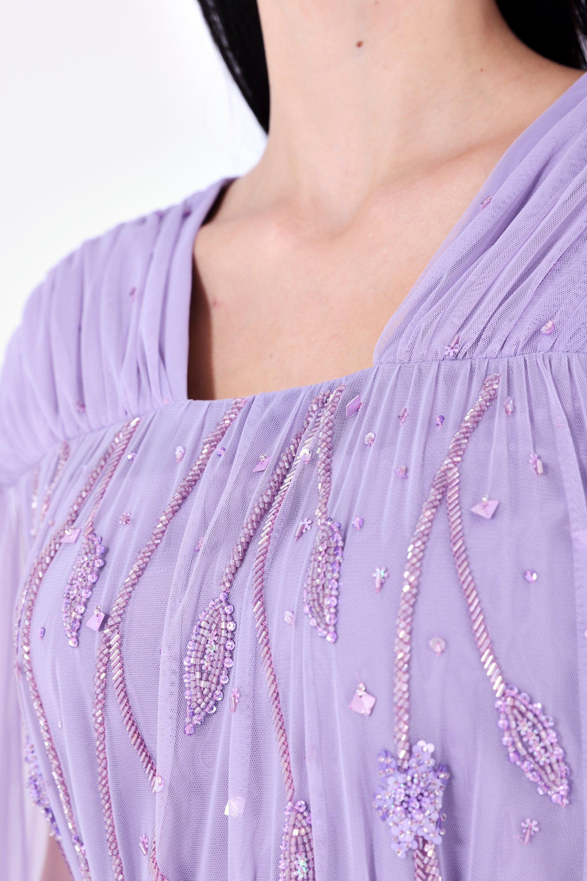 Embellished Gathered Tulle Dress