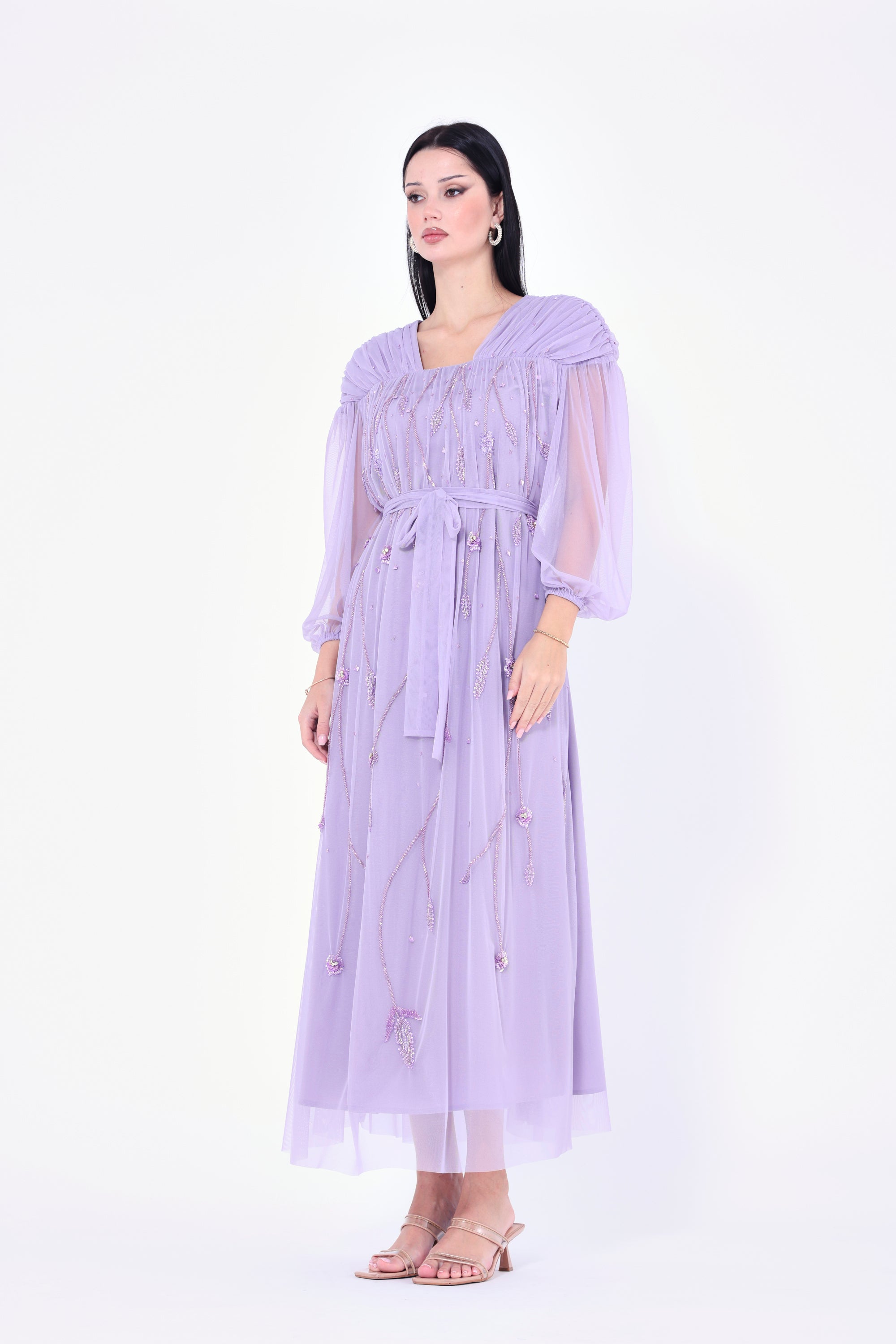 Embellished Gathered Tulle Dress