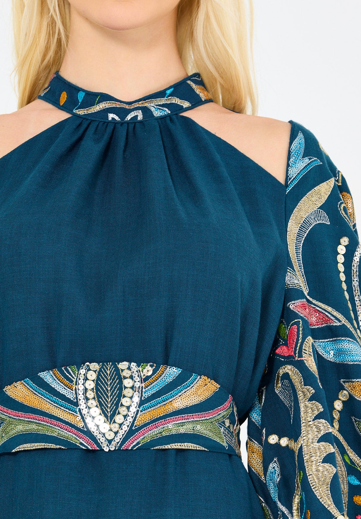 Floral Embroidered Cape Dress