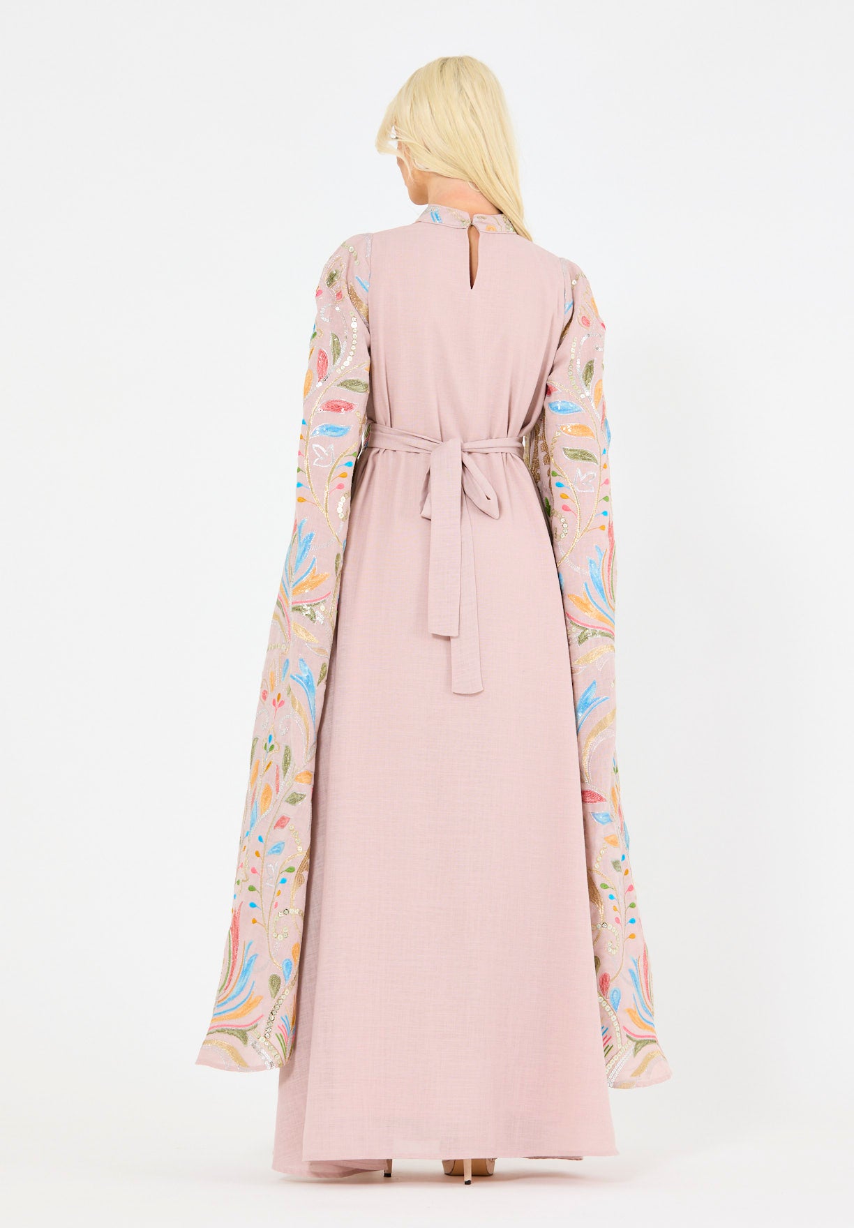 Floral Embroidered Cape Dress