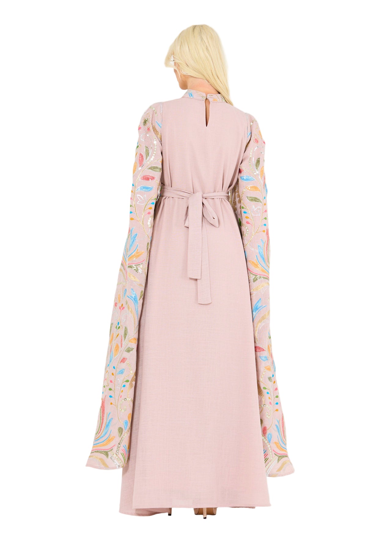 Floral Embroidered Cape Dress