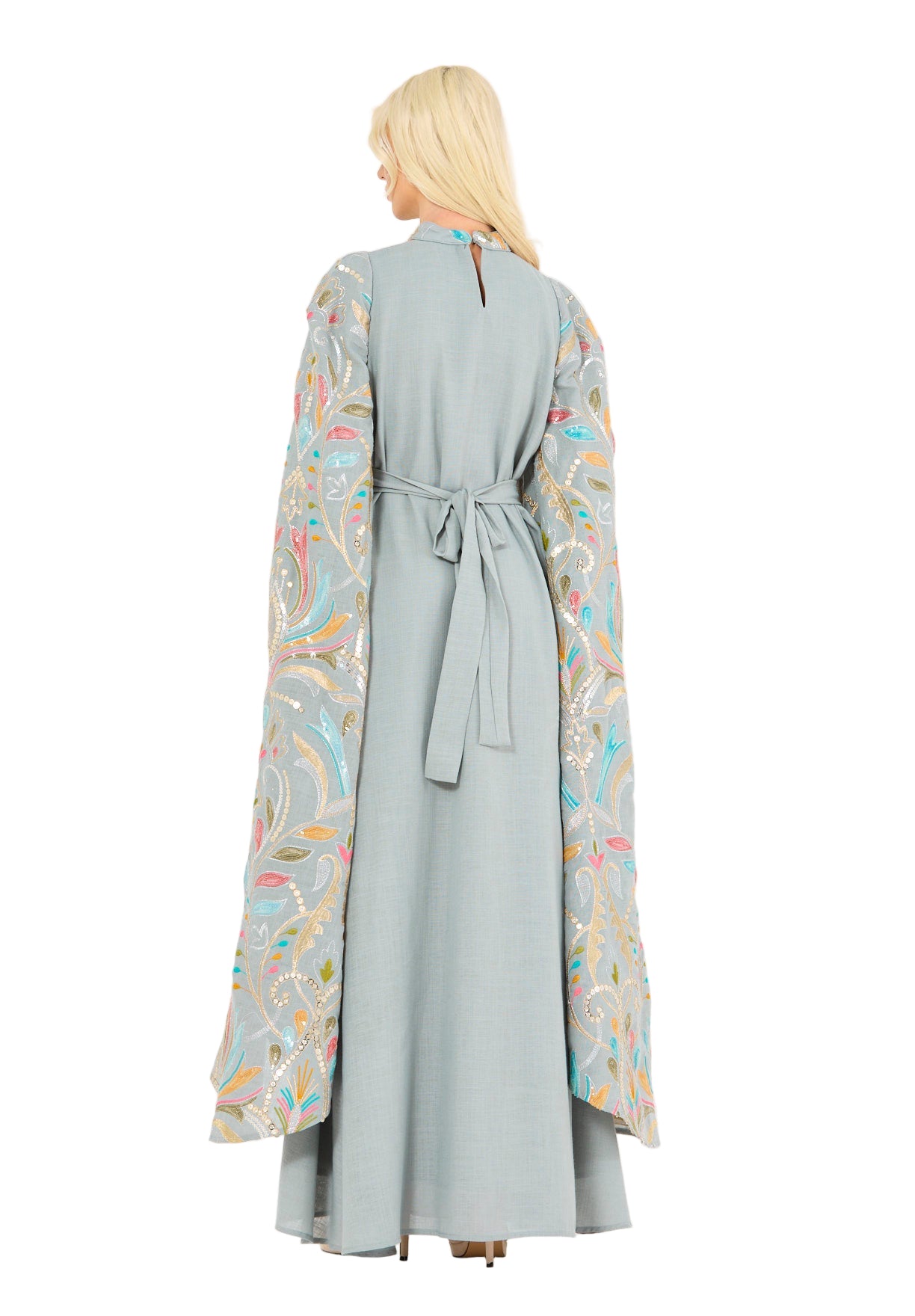 Floral Embroidered Cape Dress