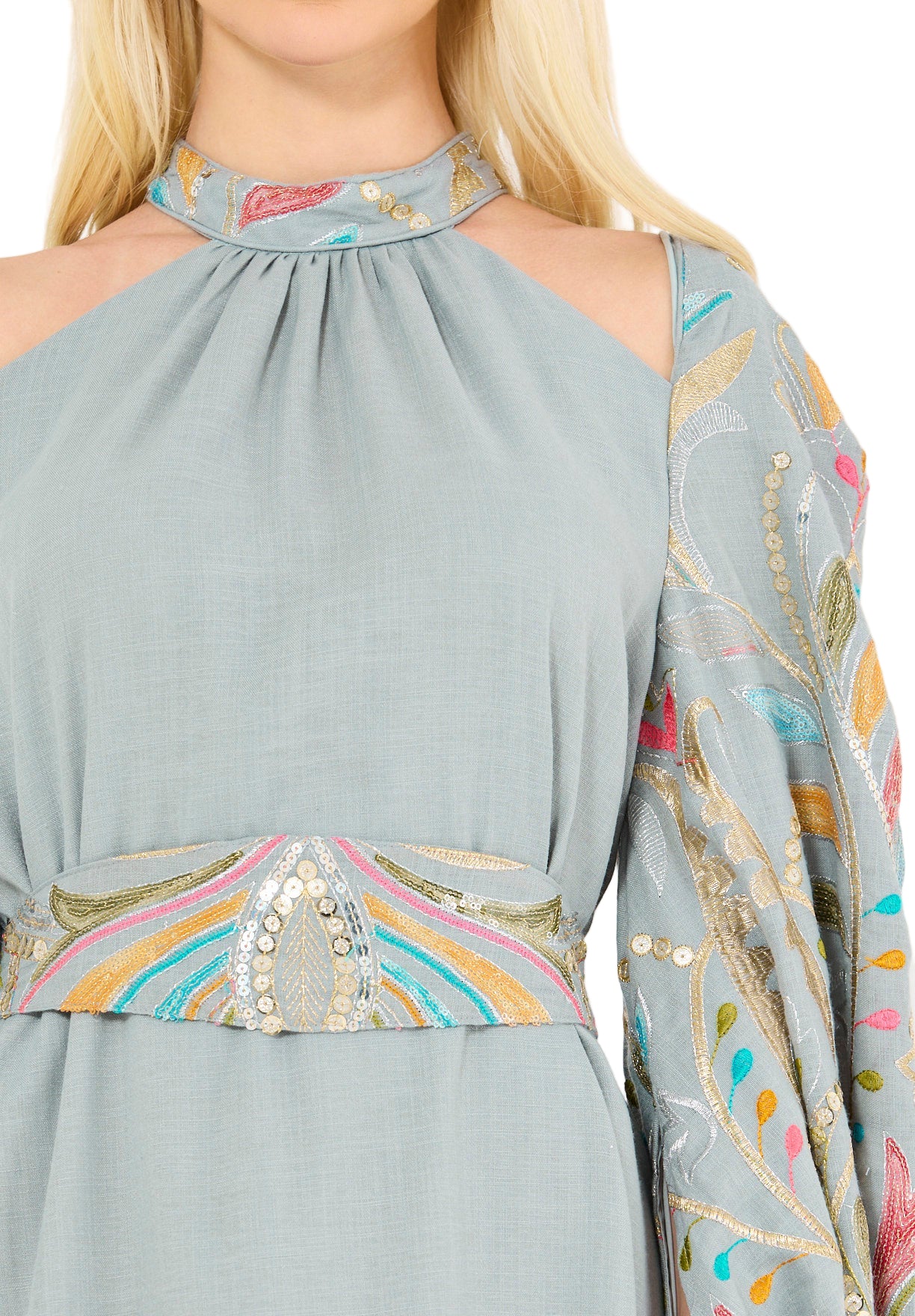 Floral Embroidered Cape Dress