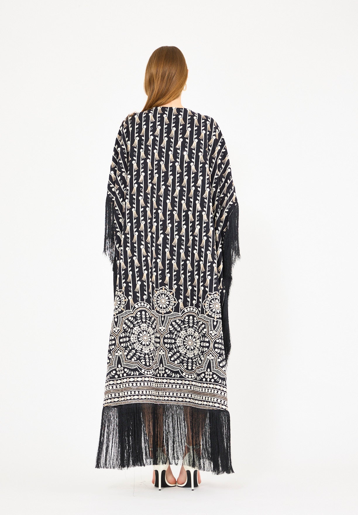 Fringe Accent Embroidered Kaftan