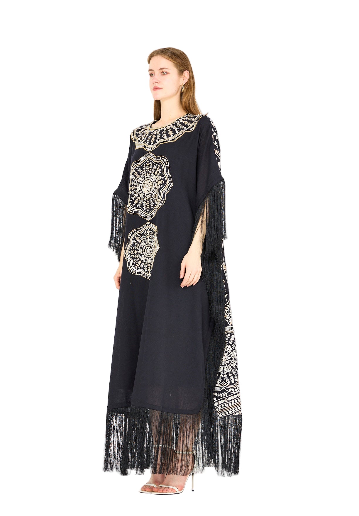 Fringe Accent Embroidered Kaftan
