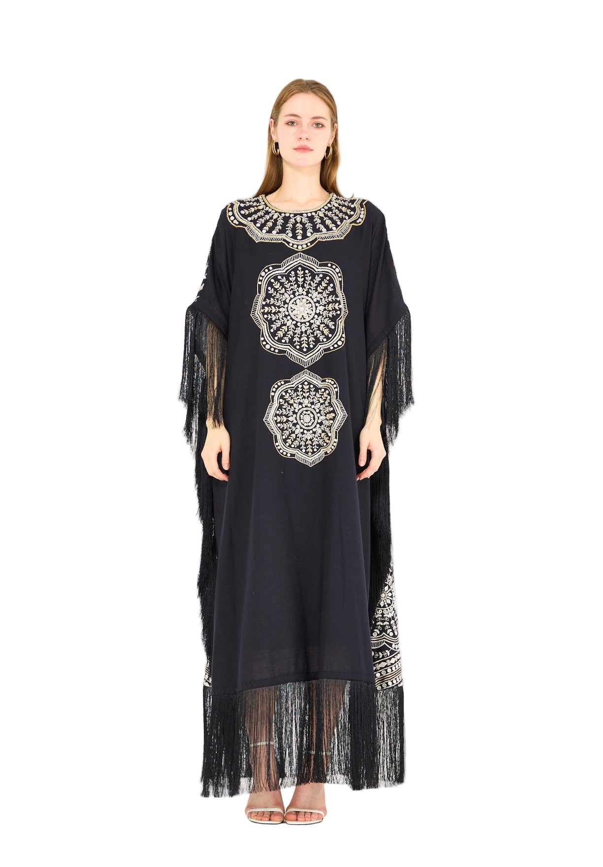 Fringe Accent Embroidered Kaftan