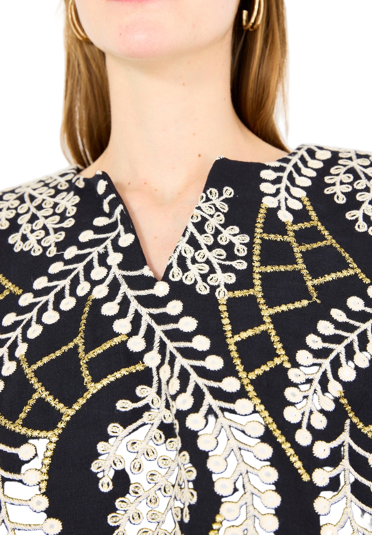 Scallop Mirror Lace Hem Embroidered Cape Dress