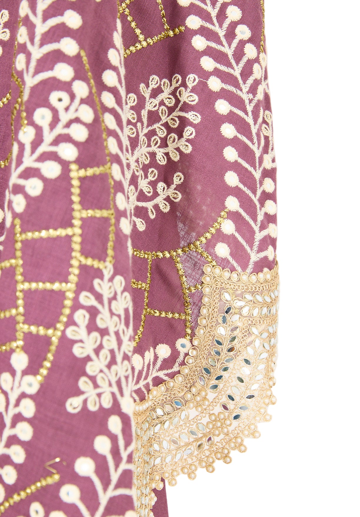 Scallop Mirror Lace Hem Embroidered Cape Dress