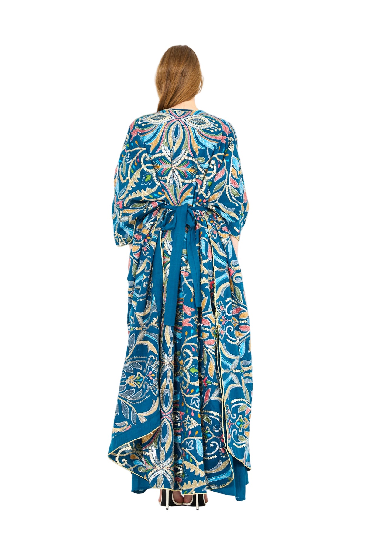 Abstract Multicolor Embroidered Bisht & Dress Set