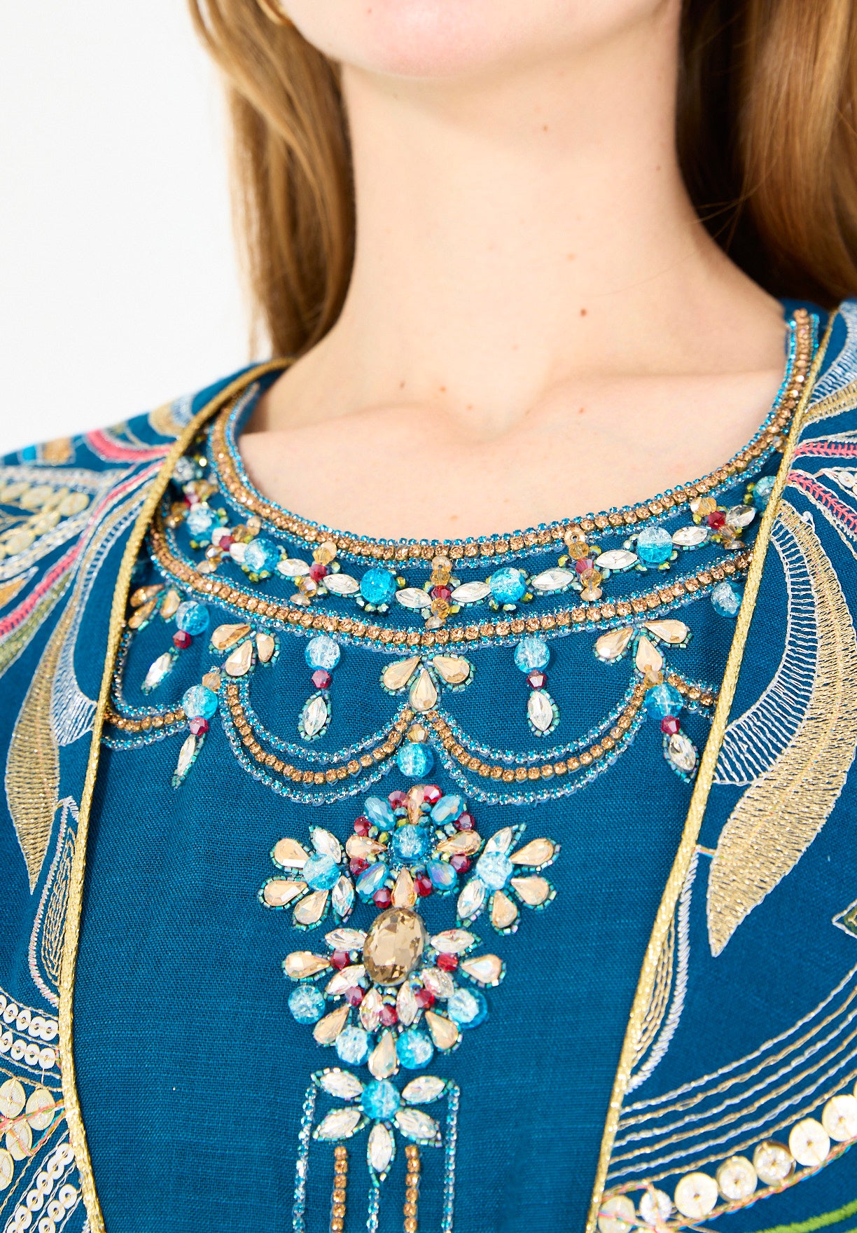 Abstract Multicolor Embroidered Bisht & Dress Set