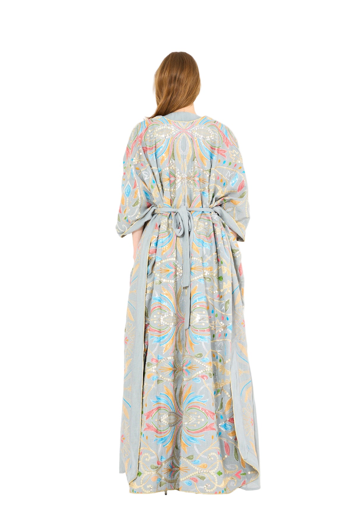 Abstract Multicolor Embroidered Bisht & Dress Set