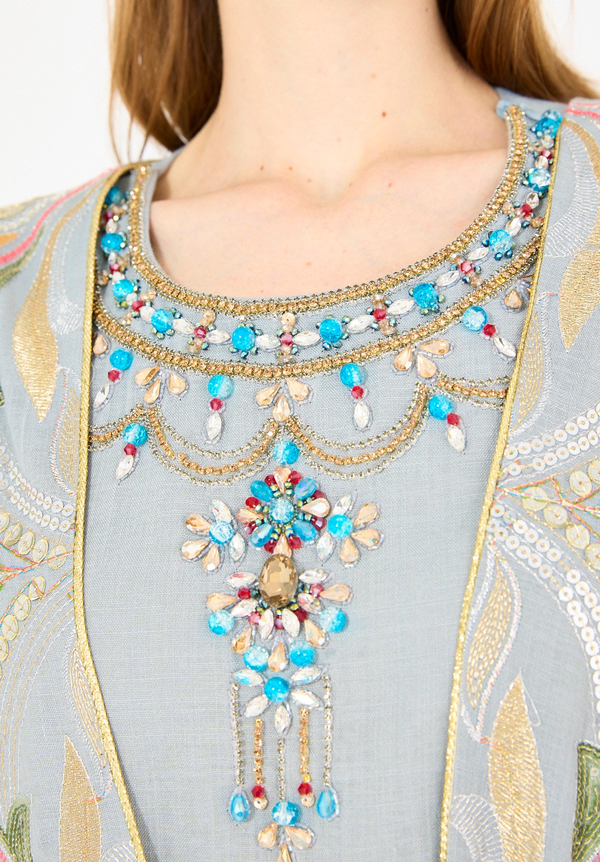 Abstract Multicolor Embroidered Bisht & Dress Set