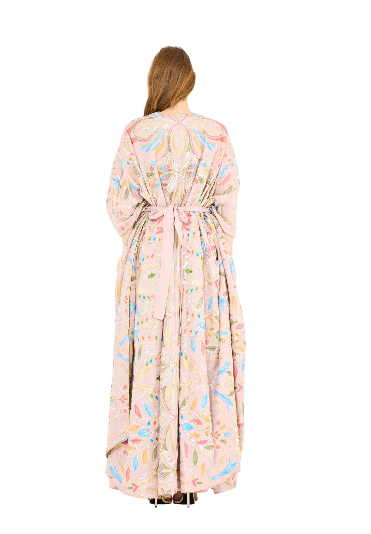 Abstract Multicolor Embroidered Bisht & Dress Set