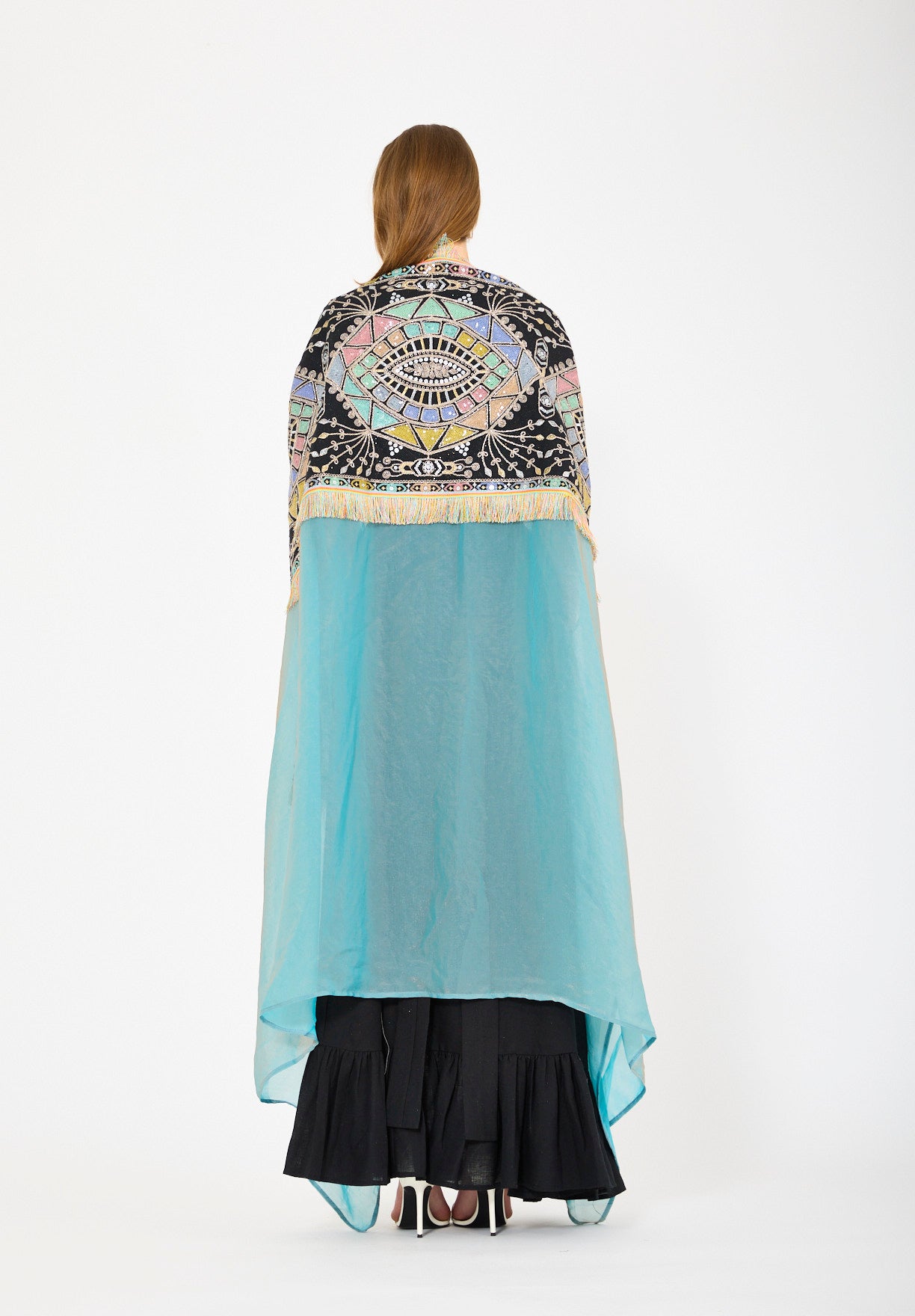 Fringe Accent Embroidered Bisht & Dress Set