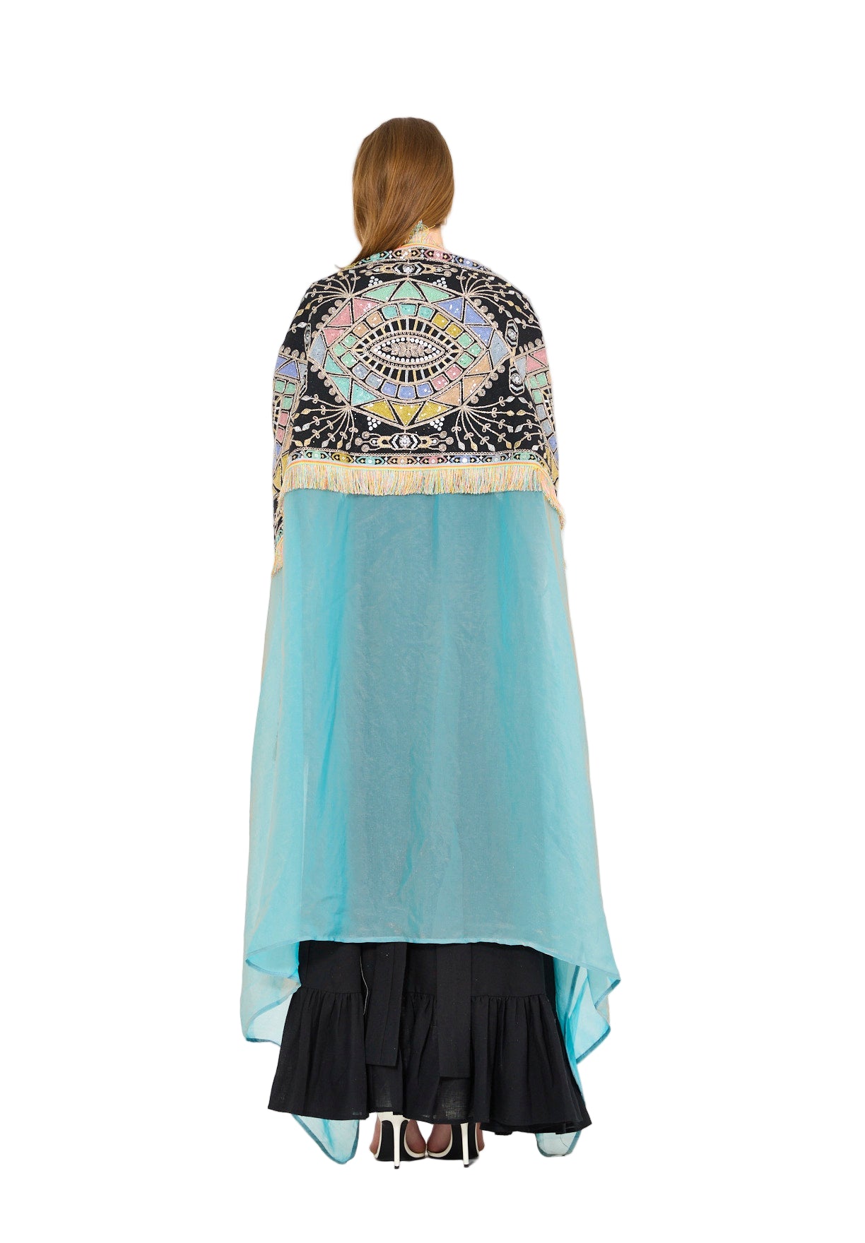Fringe Accent Embroidered Bisht & Dress Set