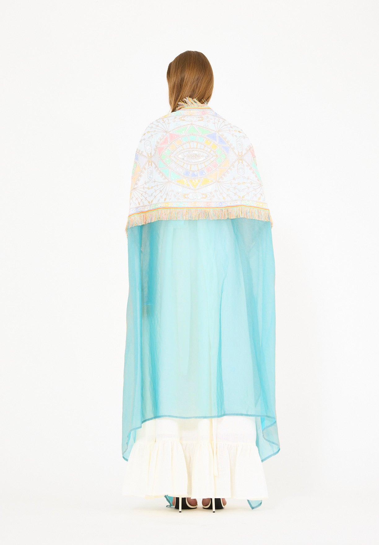 Fringe Accent Embroidered Bisht & Dress Set