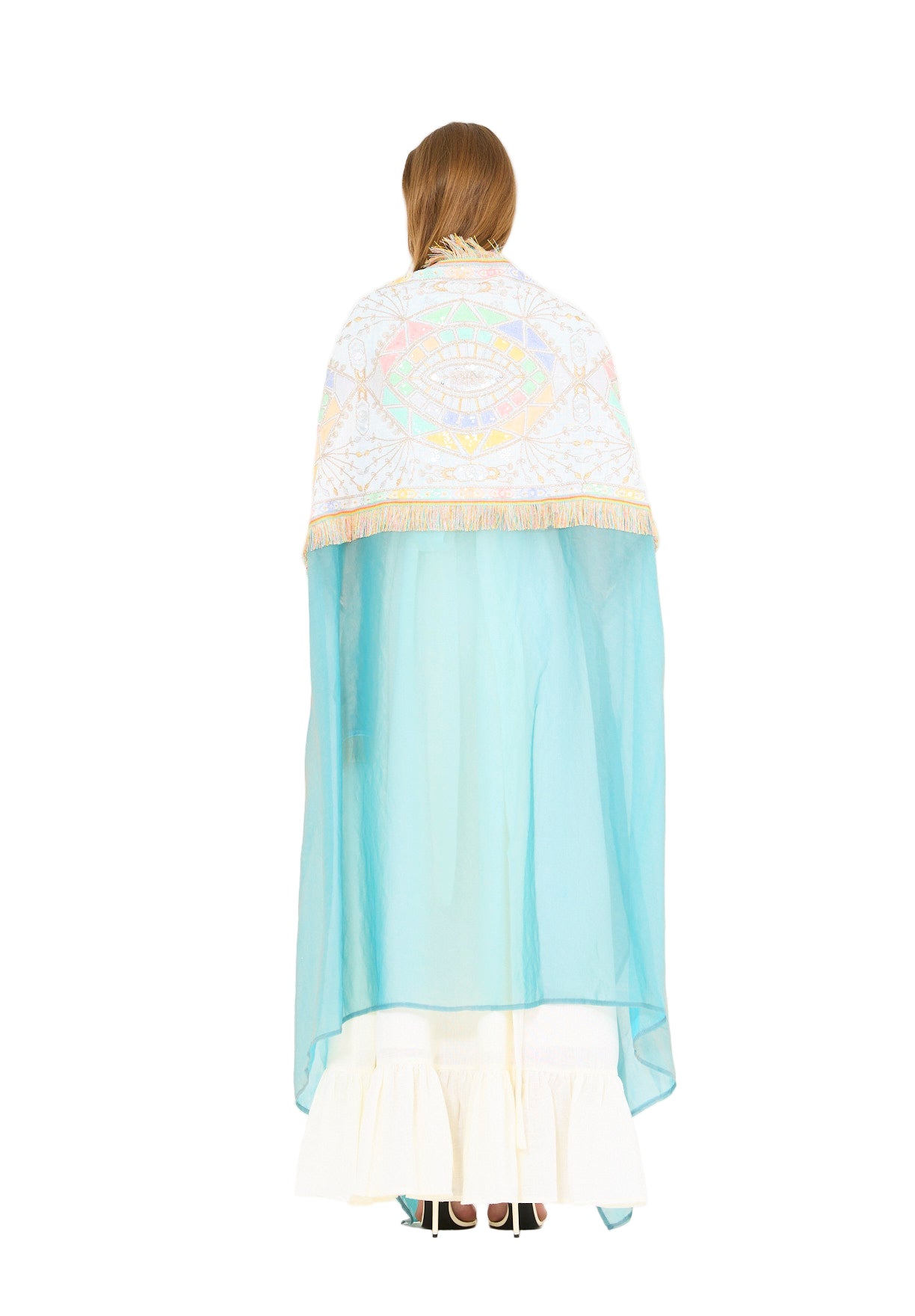 Fringe Accent Embroidered Bisht & Dress Set