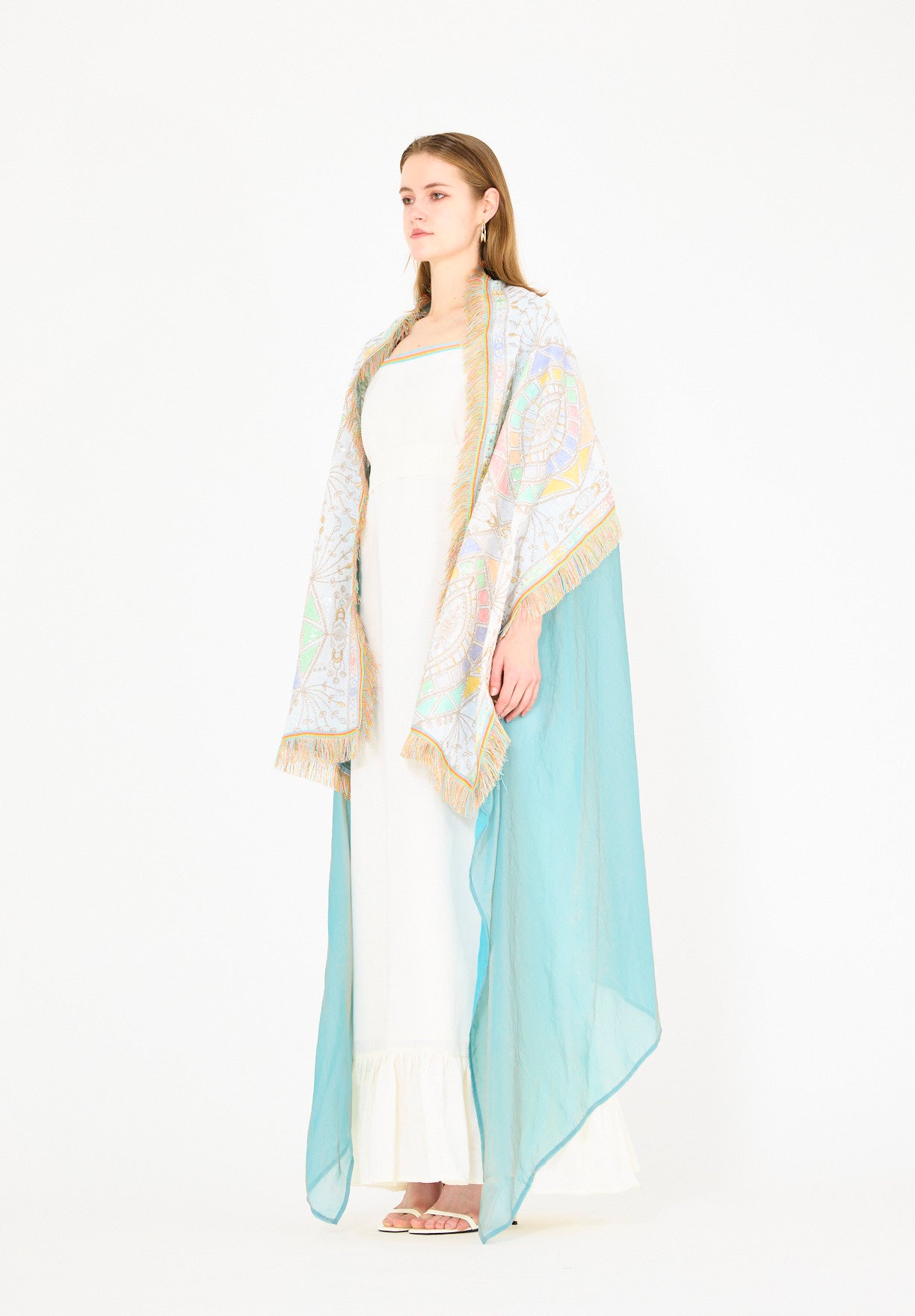 Fringe Accent Embroidered Bisht & Dress Set
