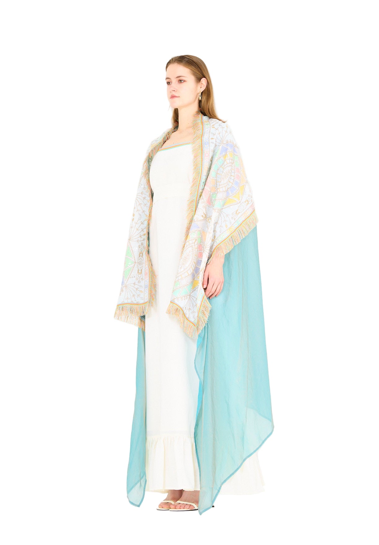 Fringe Accent Embroidered Bisht & Dress Set