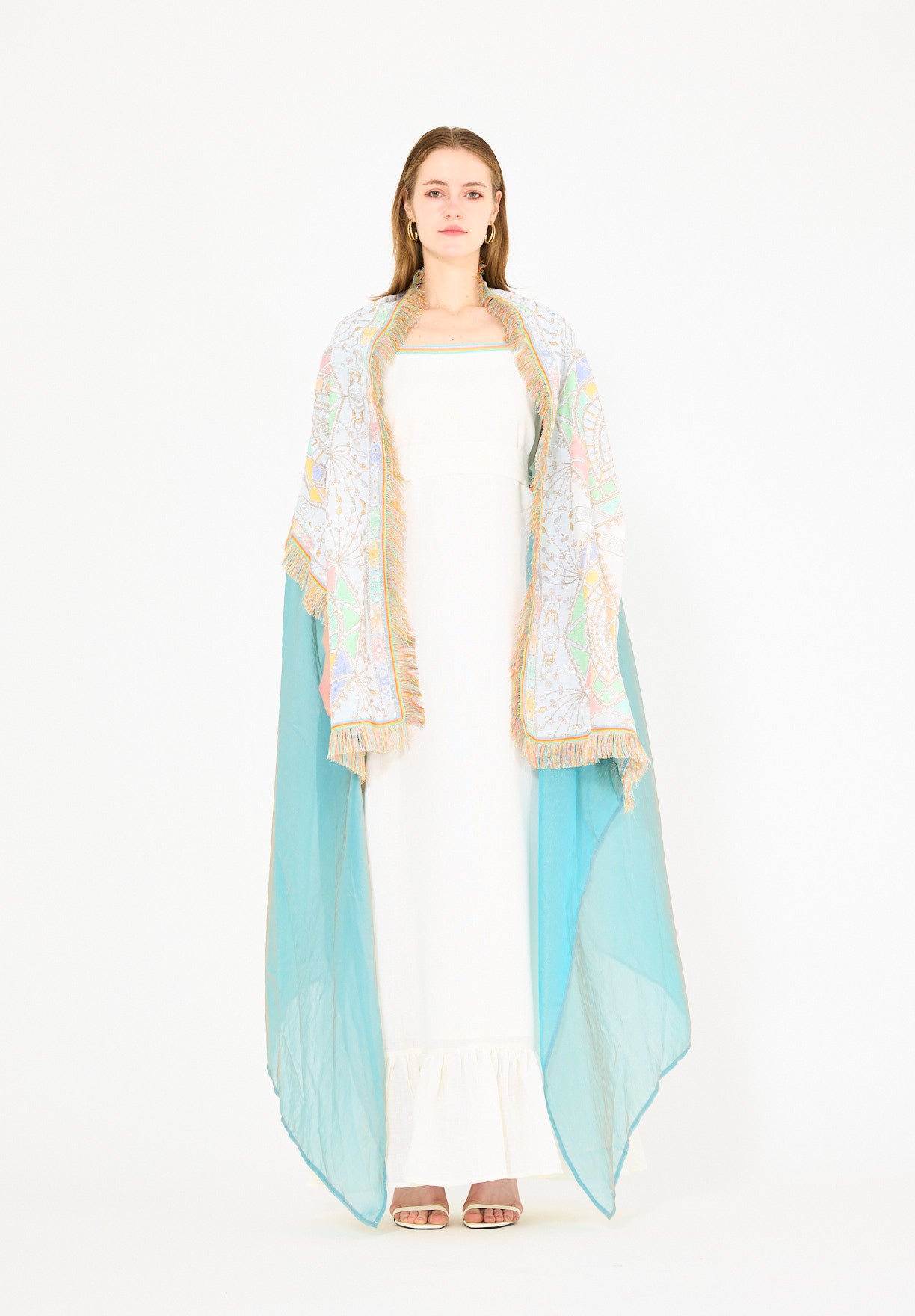Fringe Accent Embroidered Bisht & Dress Set