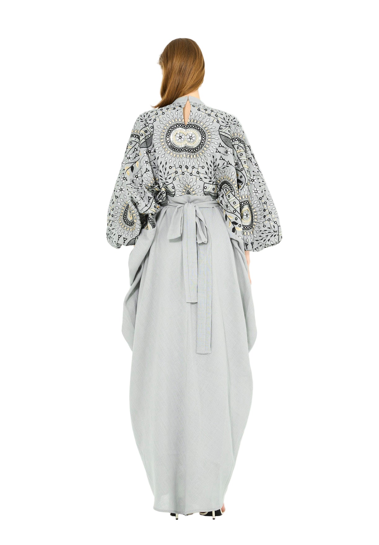 Mandarin Collar Embroidered Draped Jalabiya