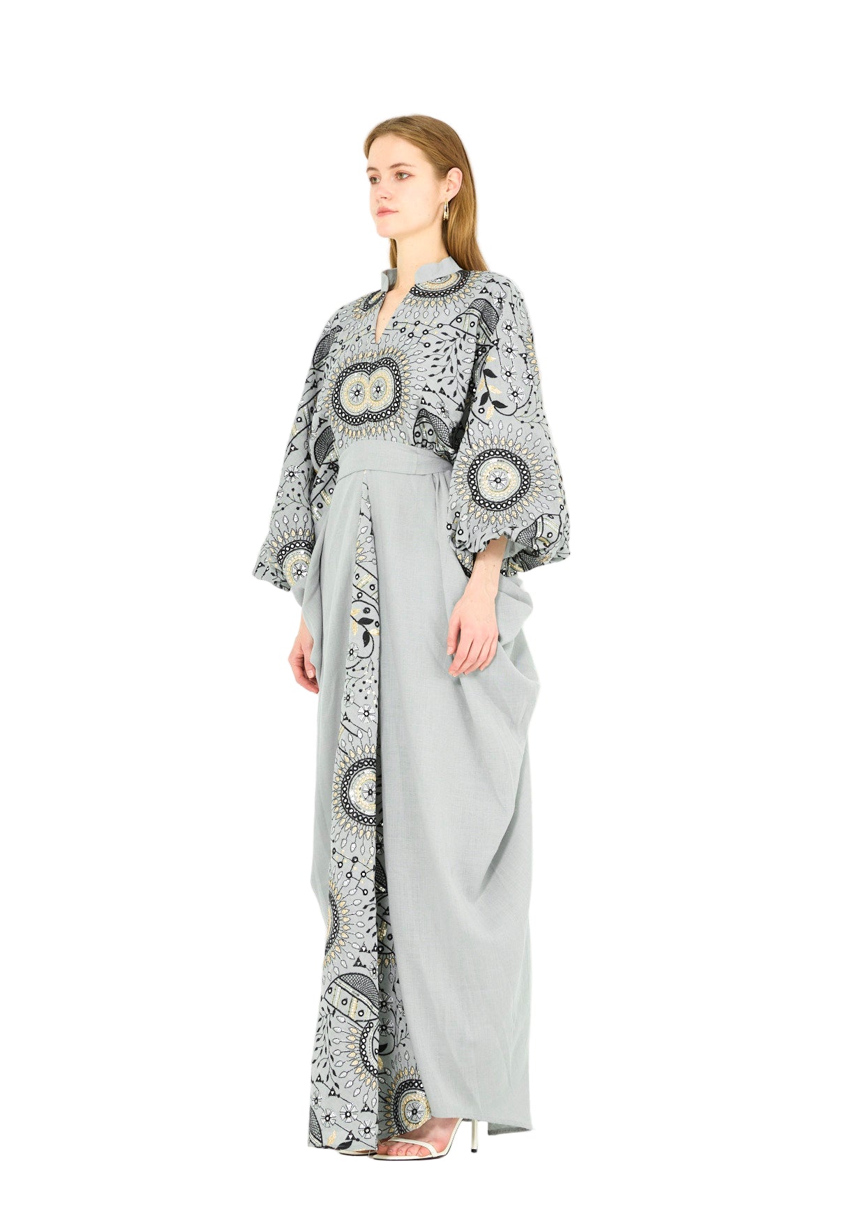 Mandarin Collar Embroidered Draped Jalabiya