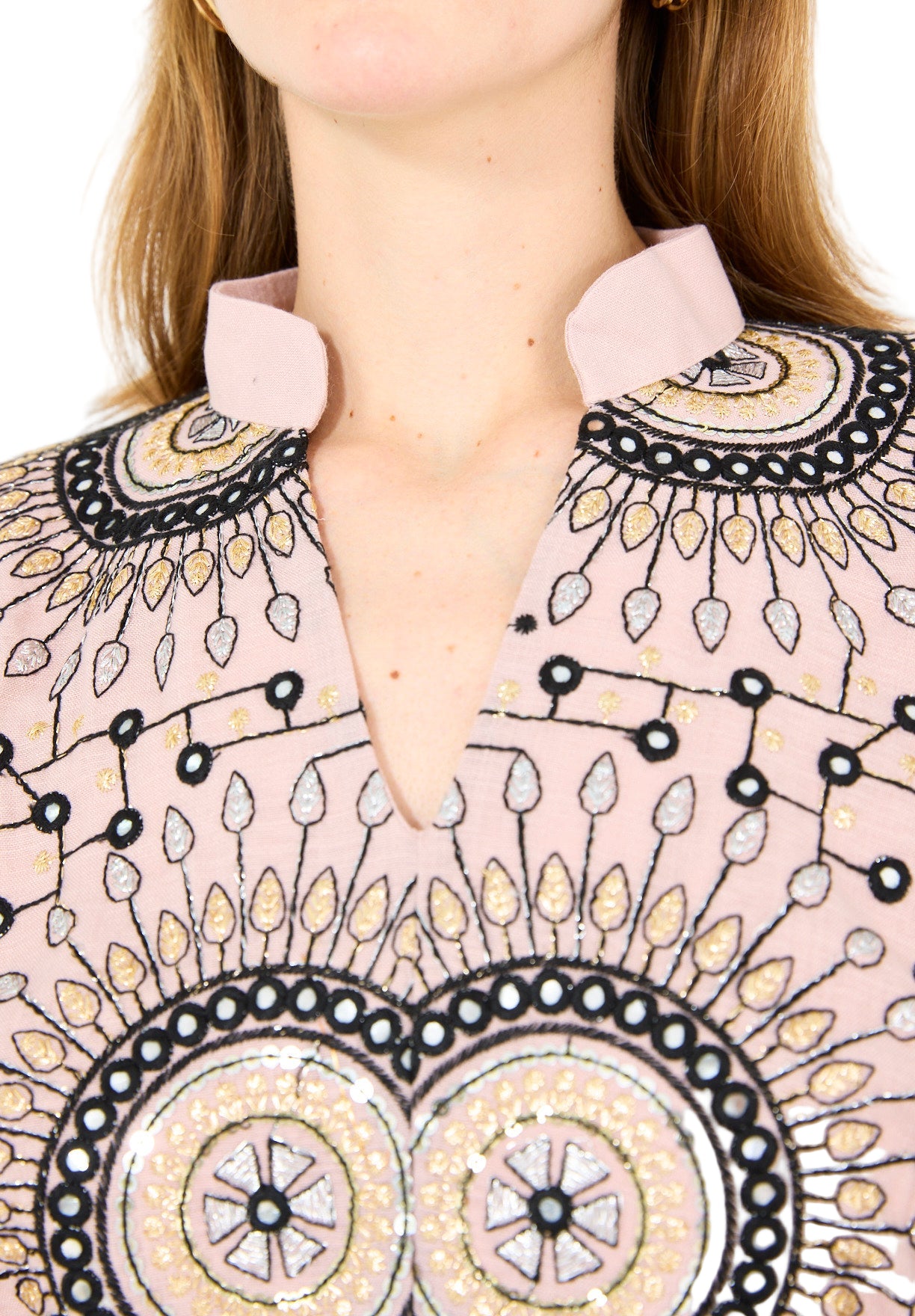 Mandarin Collar Embroidered Draped Jalabiya