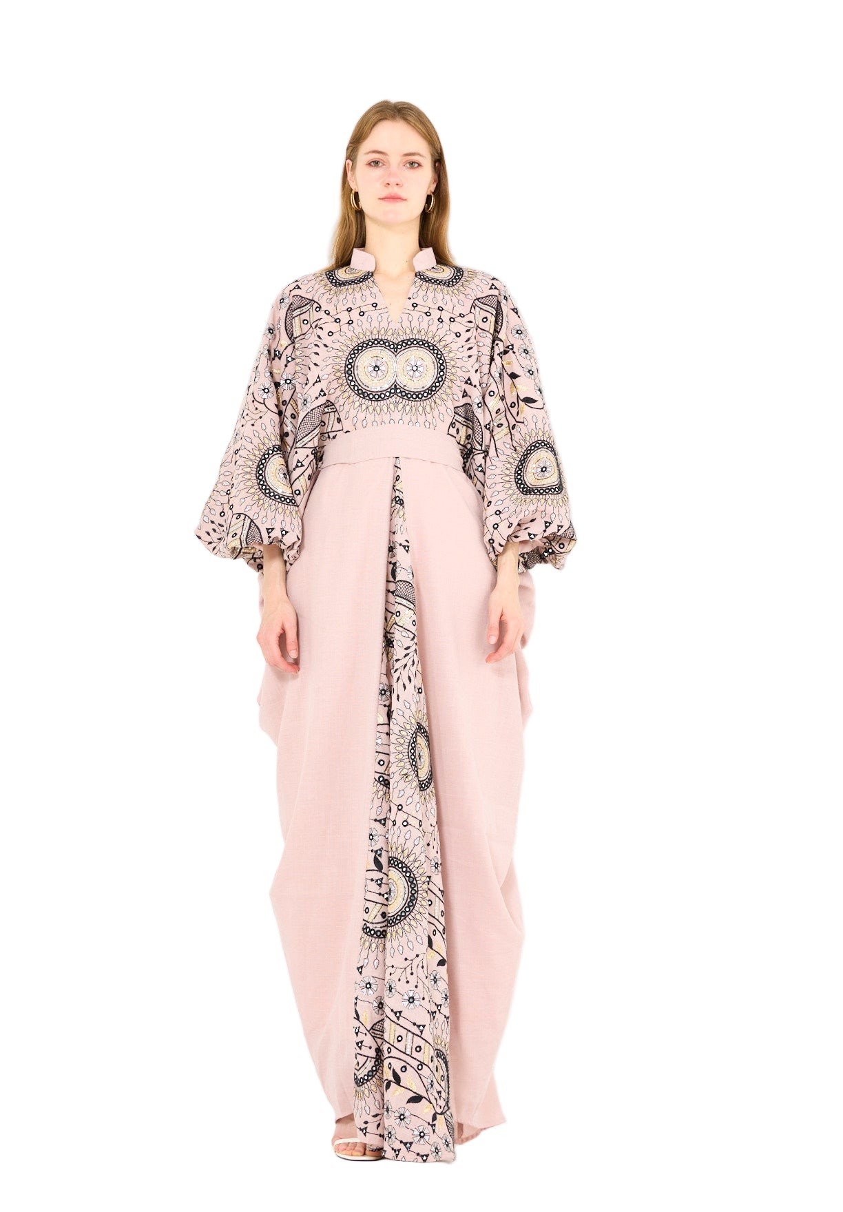 Mandarin Collar Embroidered Draped Jalabiya