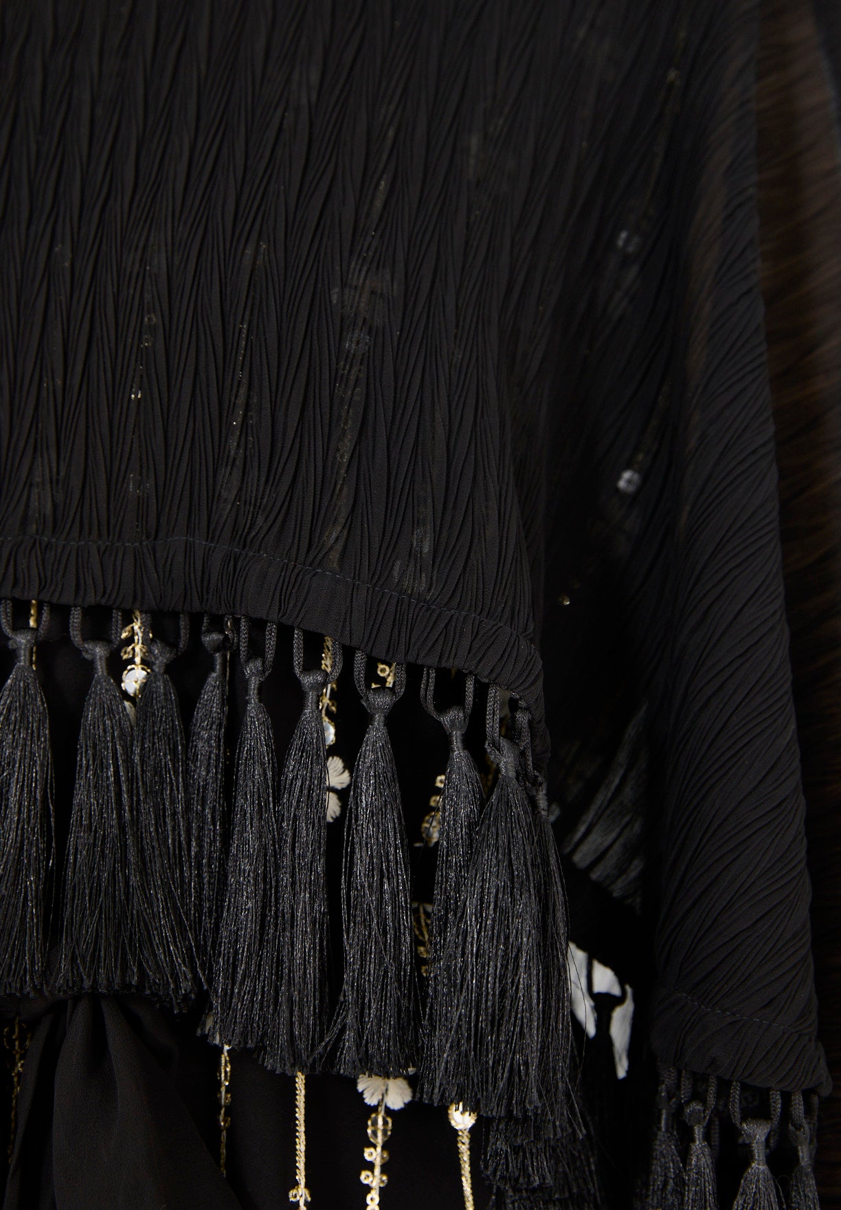 Pleated Cape Overlay Embroidered Dress