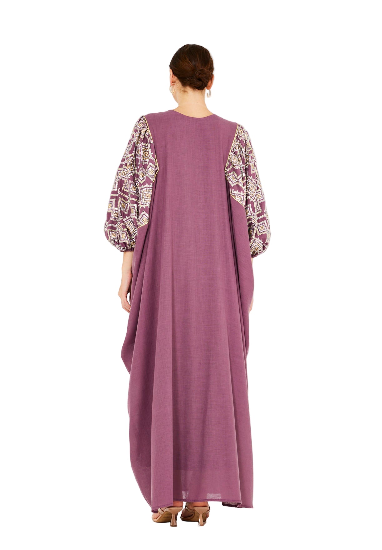 Bead Embellished Cowl Draped Kaftan Dress