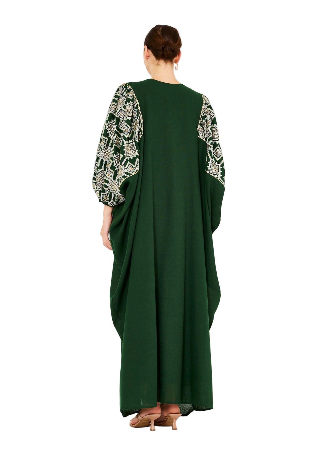 Bead Embellished Cowl Draped Kaftan Dress