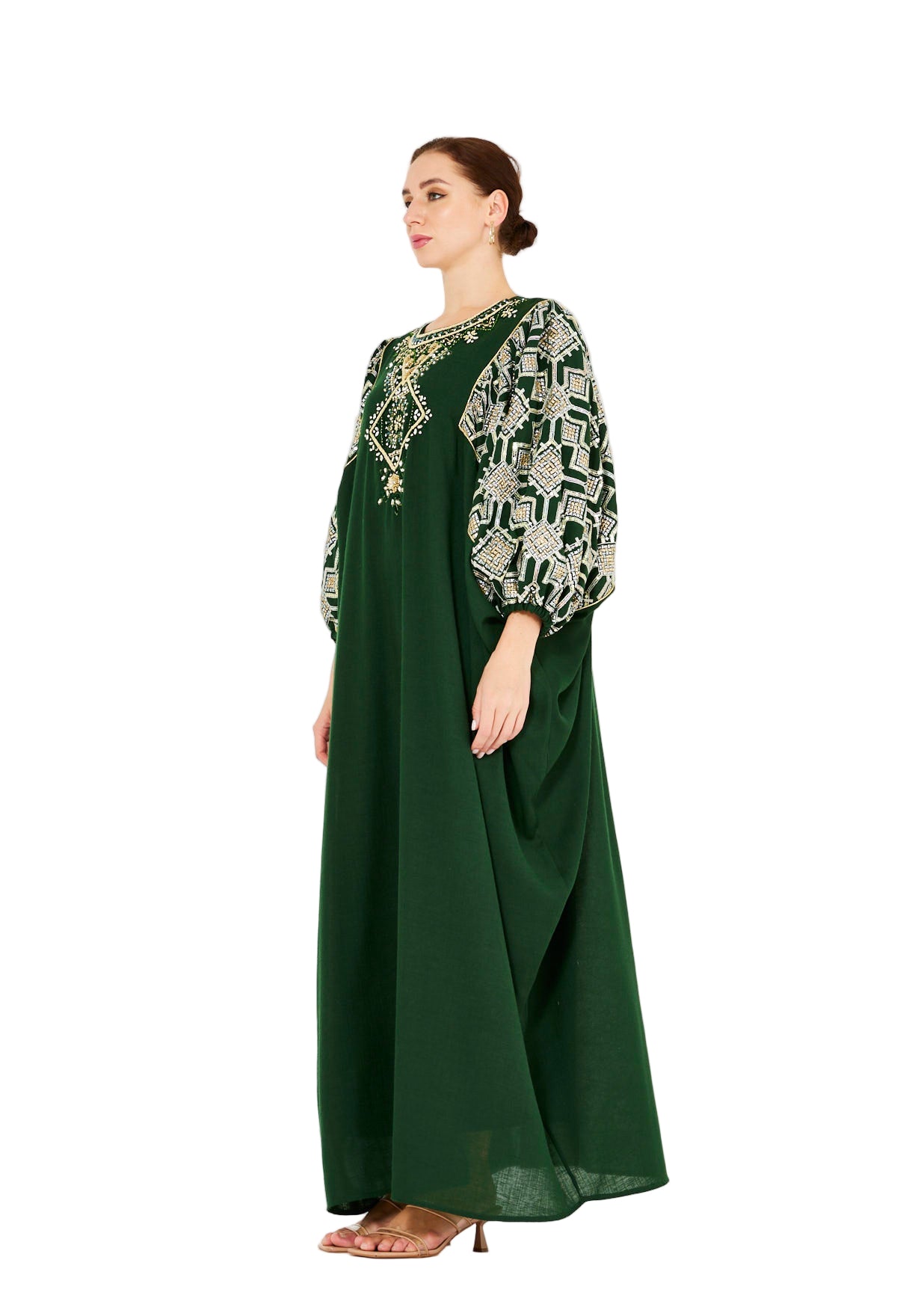 Bead Embellished Cowl Draped Kaftan Dress