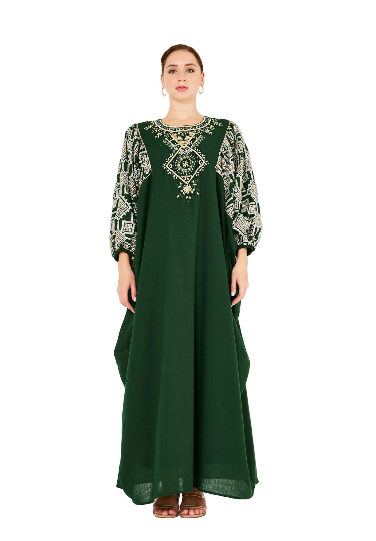 Bead Embellished Cowl Draped Kaftan Dress