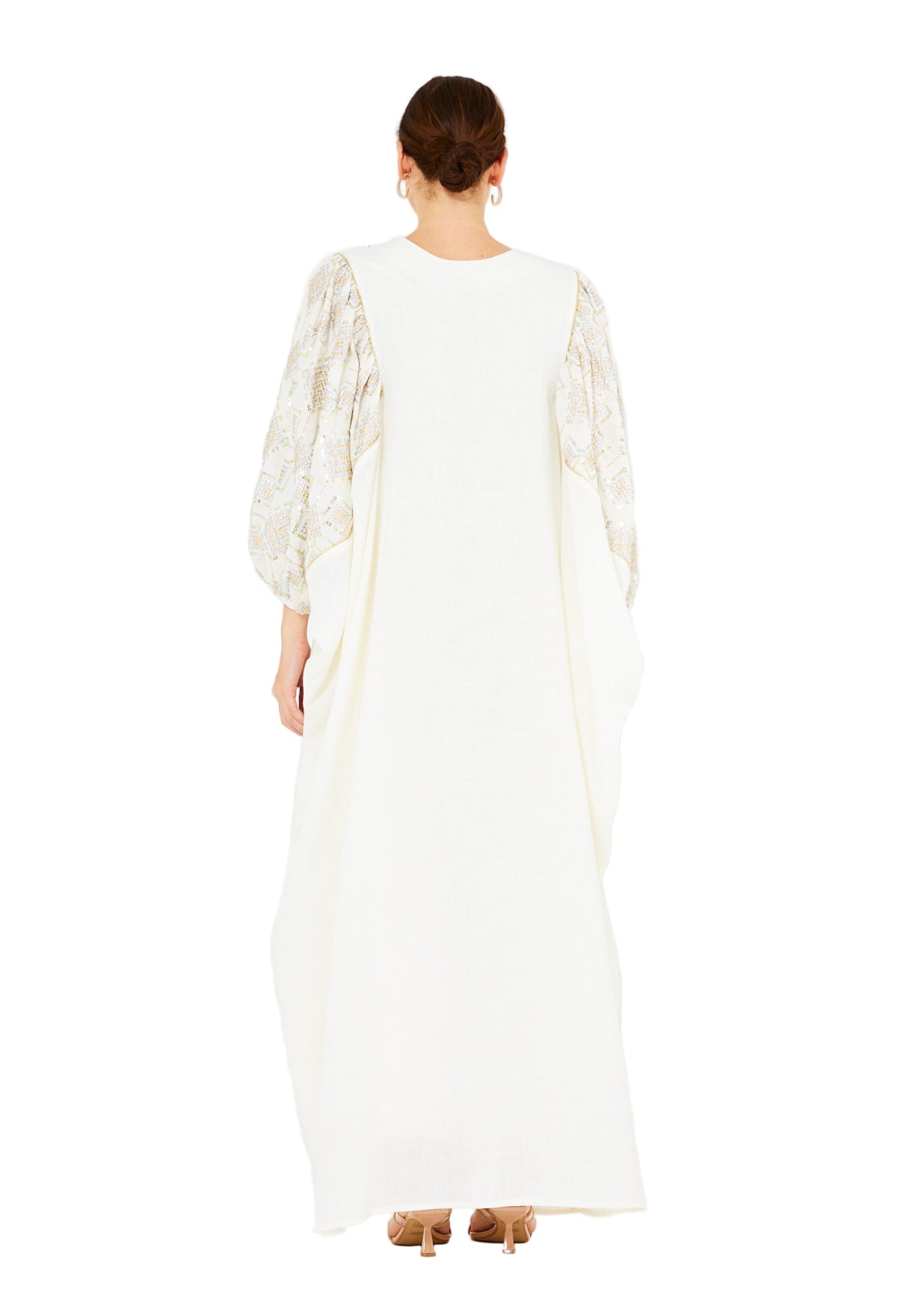 Bead Embellished Cowl Draped Kaftan Dress