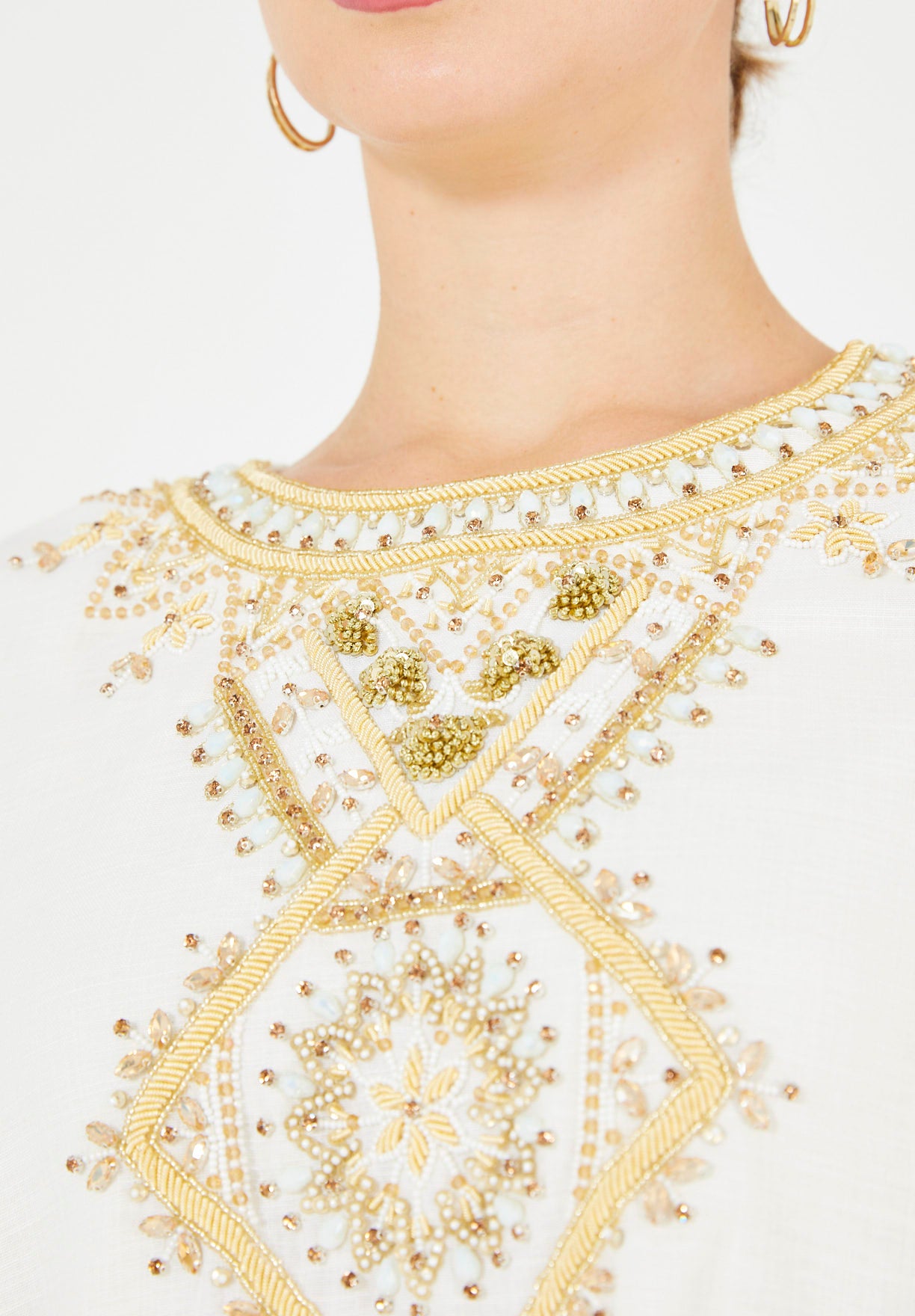 Bead Embellished Cowl Draped Kaftan Dress