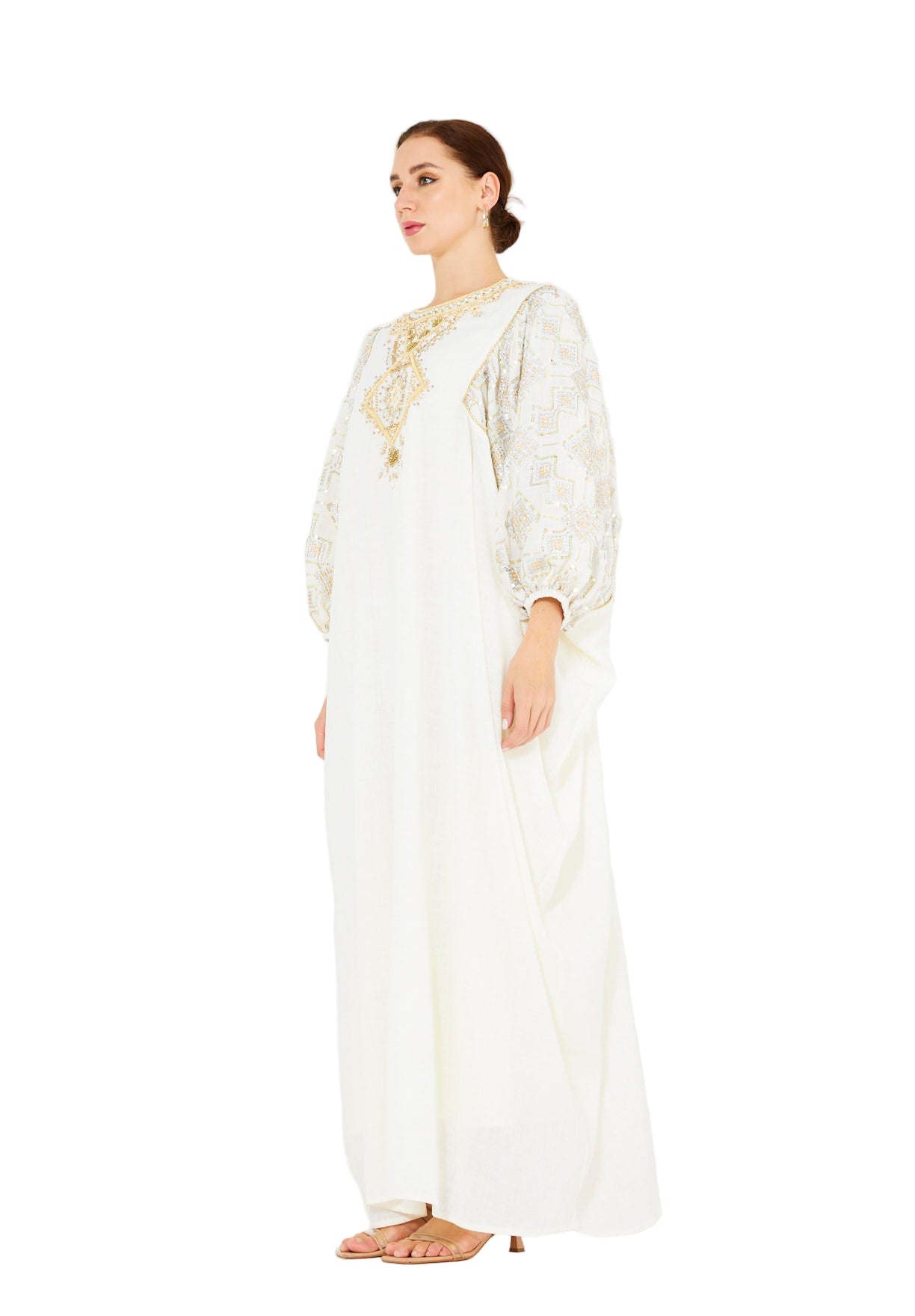 Bead Embellished Cowl Draped Kaftan Dress