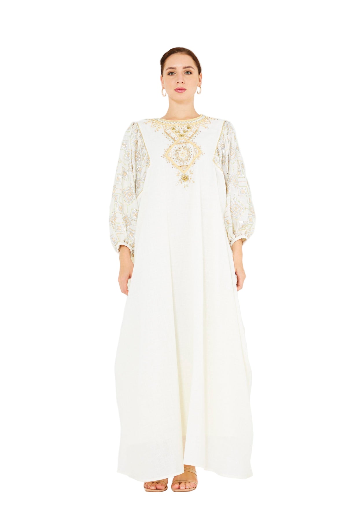 Bead Embellished Cowl Draped Kaftan Dress