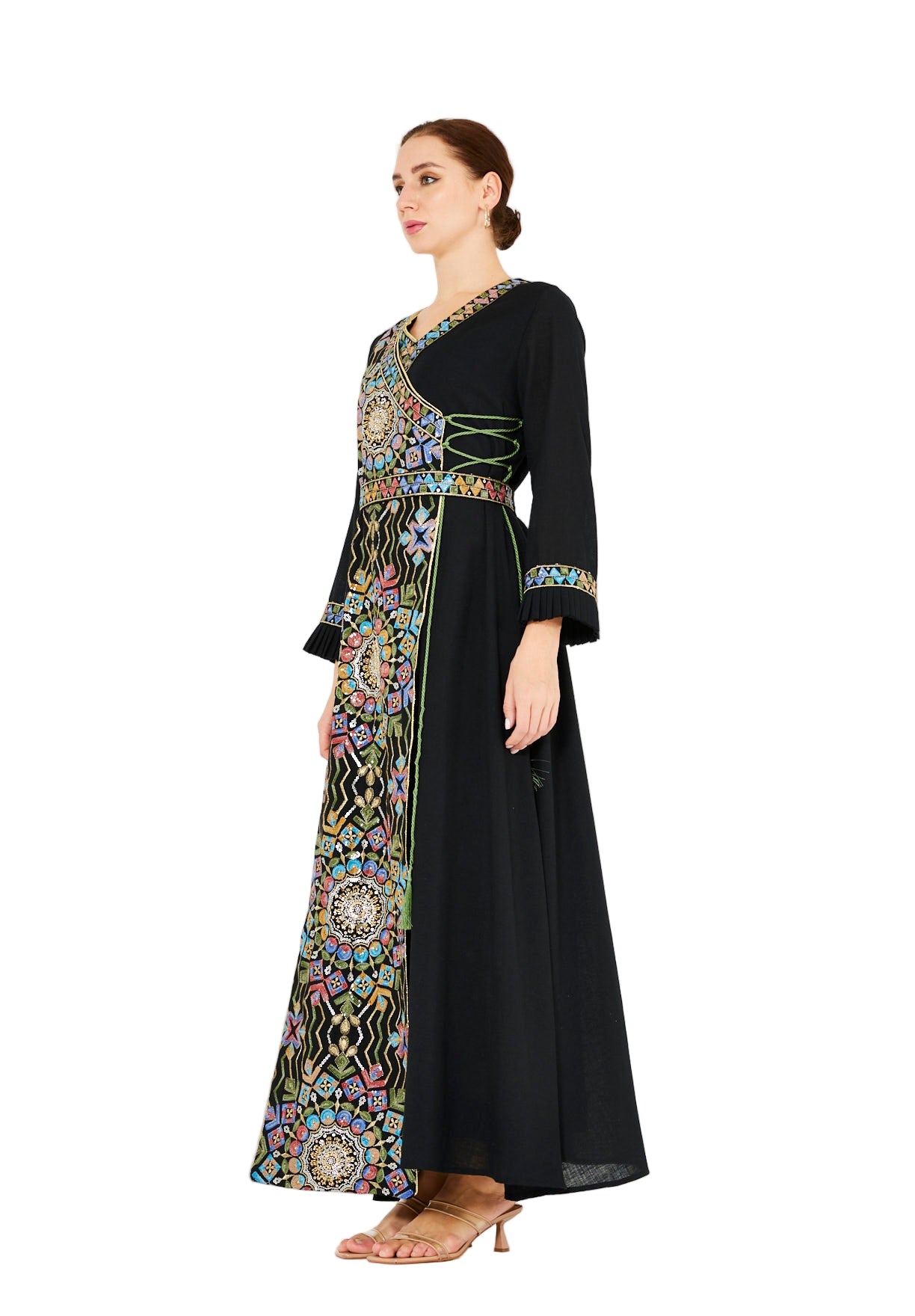 Wrap-Style Embellished Corded Lace Tie-Up Jalabiya