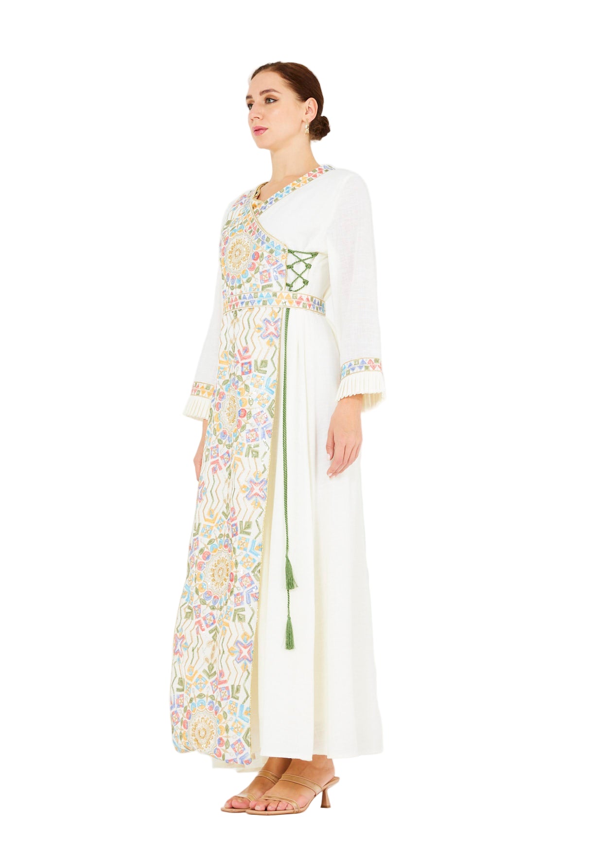 Wrap-Style Embellished Corded Lace Tie-Up Jalabiya