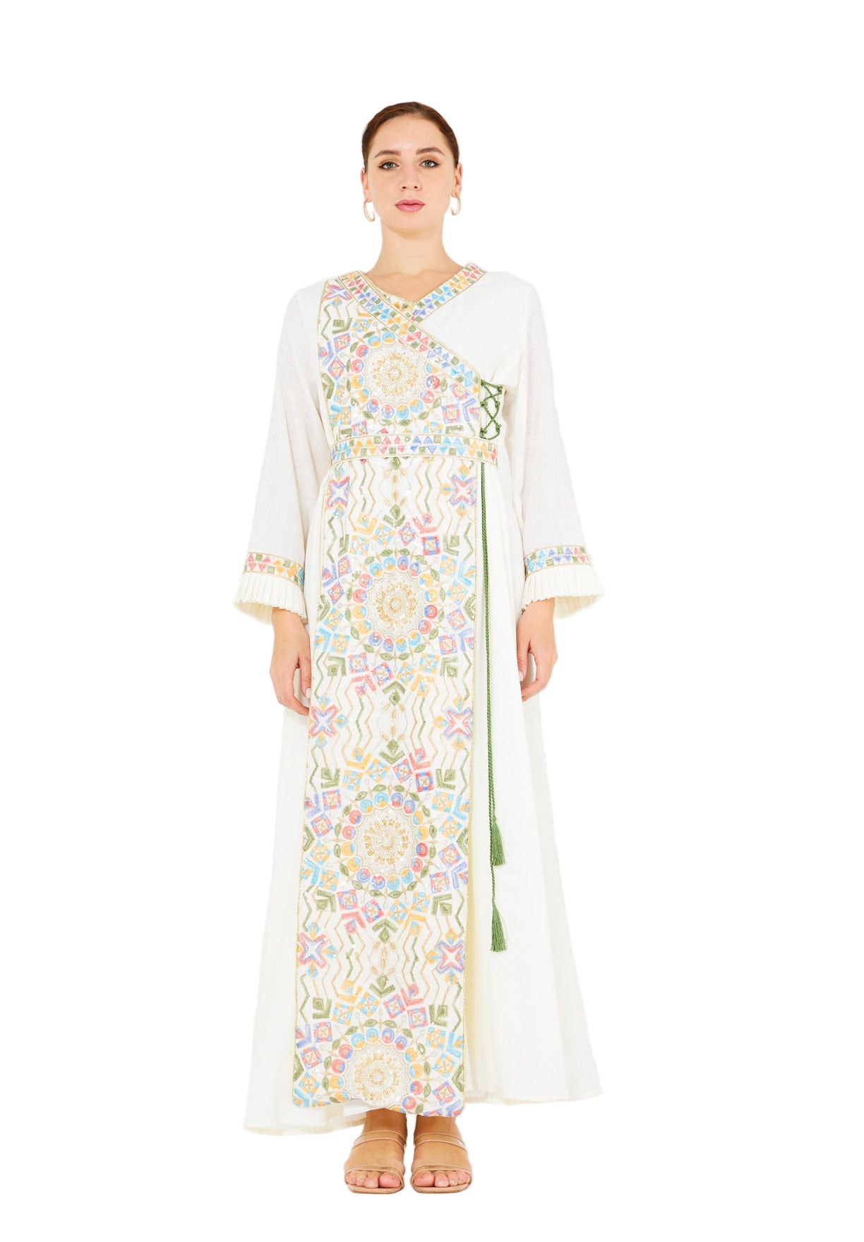 Wrap-Style Embellished Corded Lace Tie-Up Jalabiya