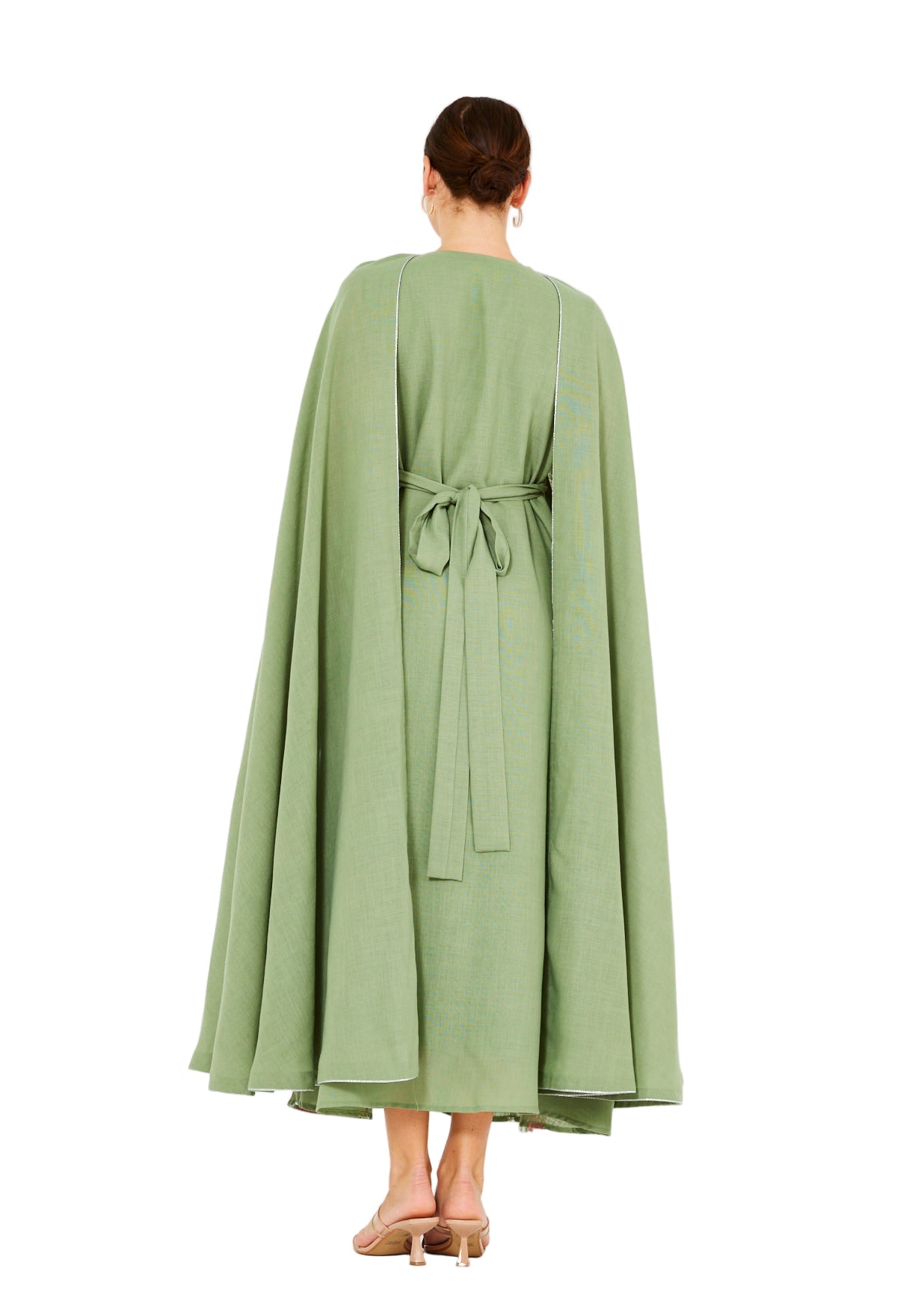 Embellished Cape Sleeve Abstract Pattern Dress