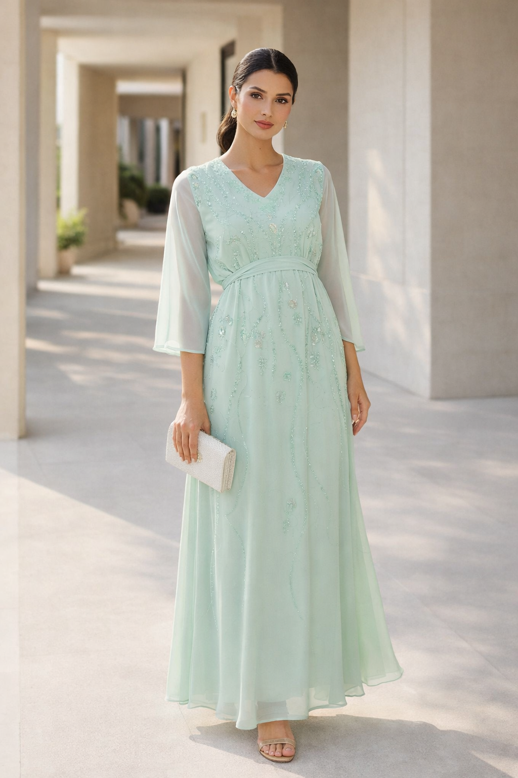 Gracefully Embellished Flowing Gown